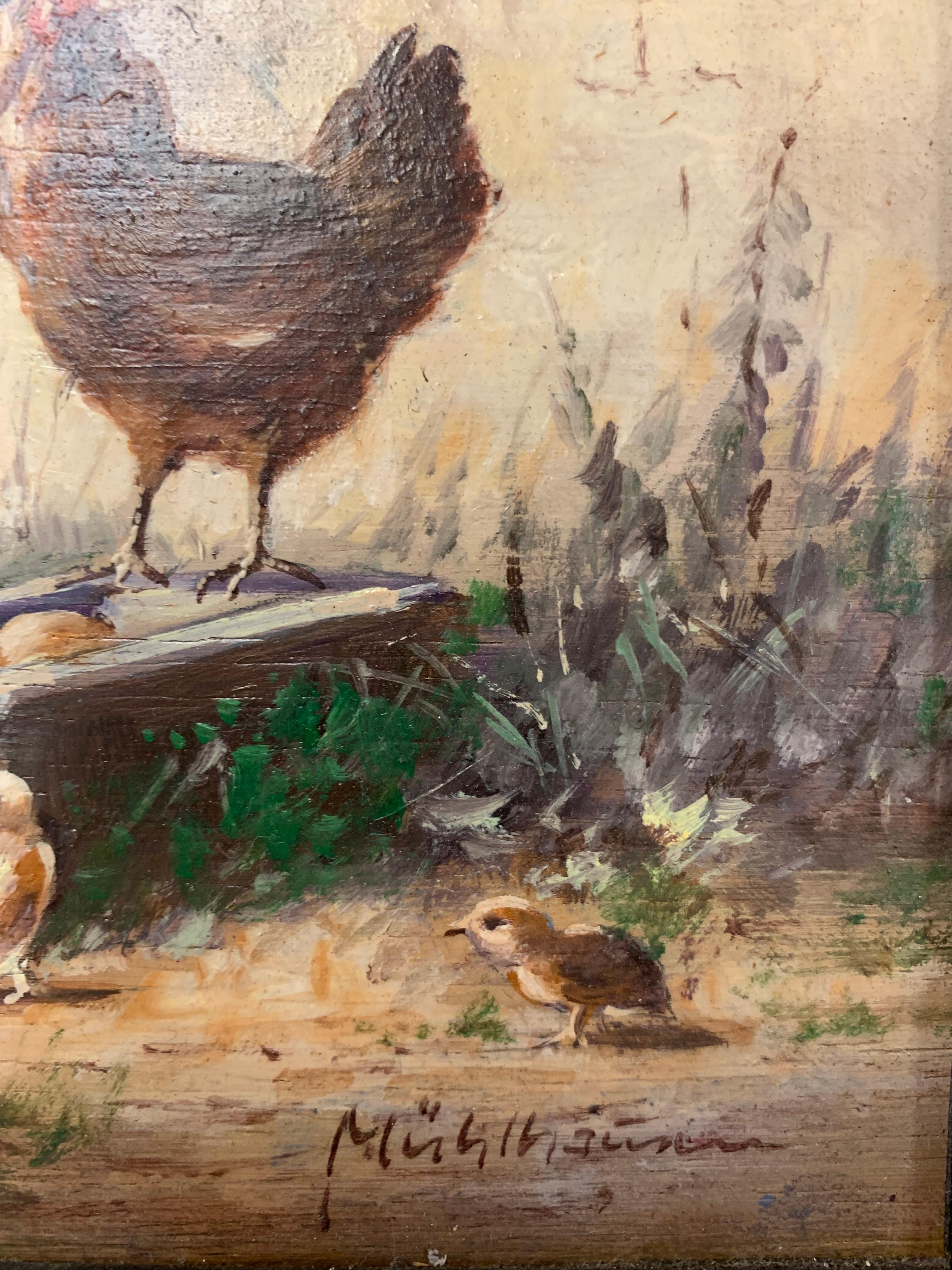 Hühner und Enten, Deutsches Realismus, Gemälde – Painting von Hans-Ulrich Muhlhausen
