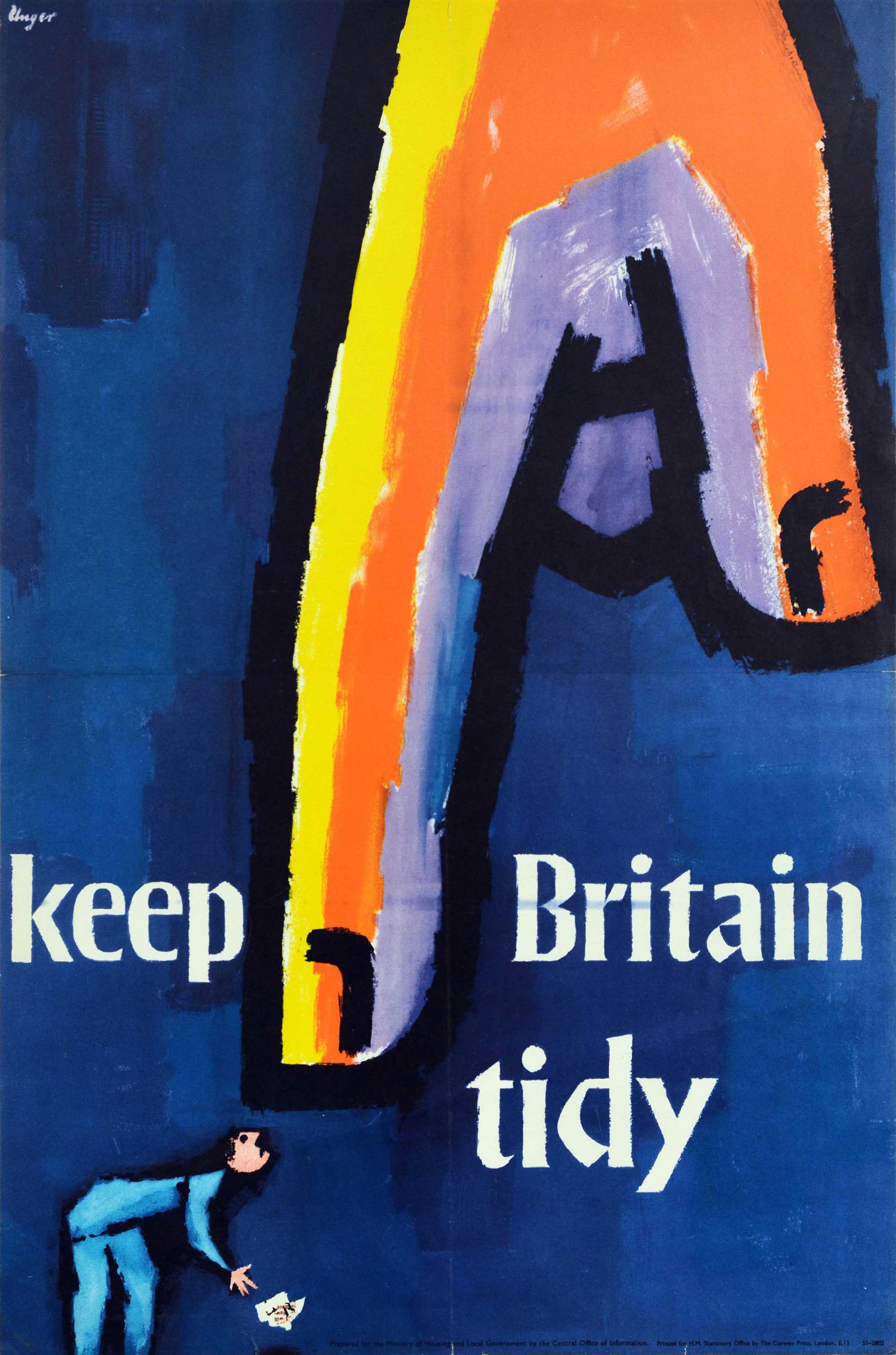 Hans Unger Print - Original Vintage Poster Keep Britain Tidy Litterbug Trash Rubbish Finger Design