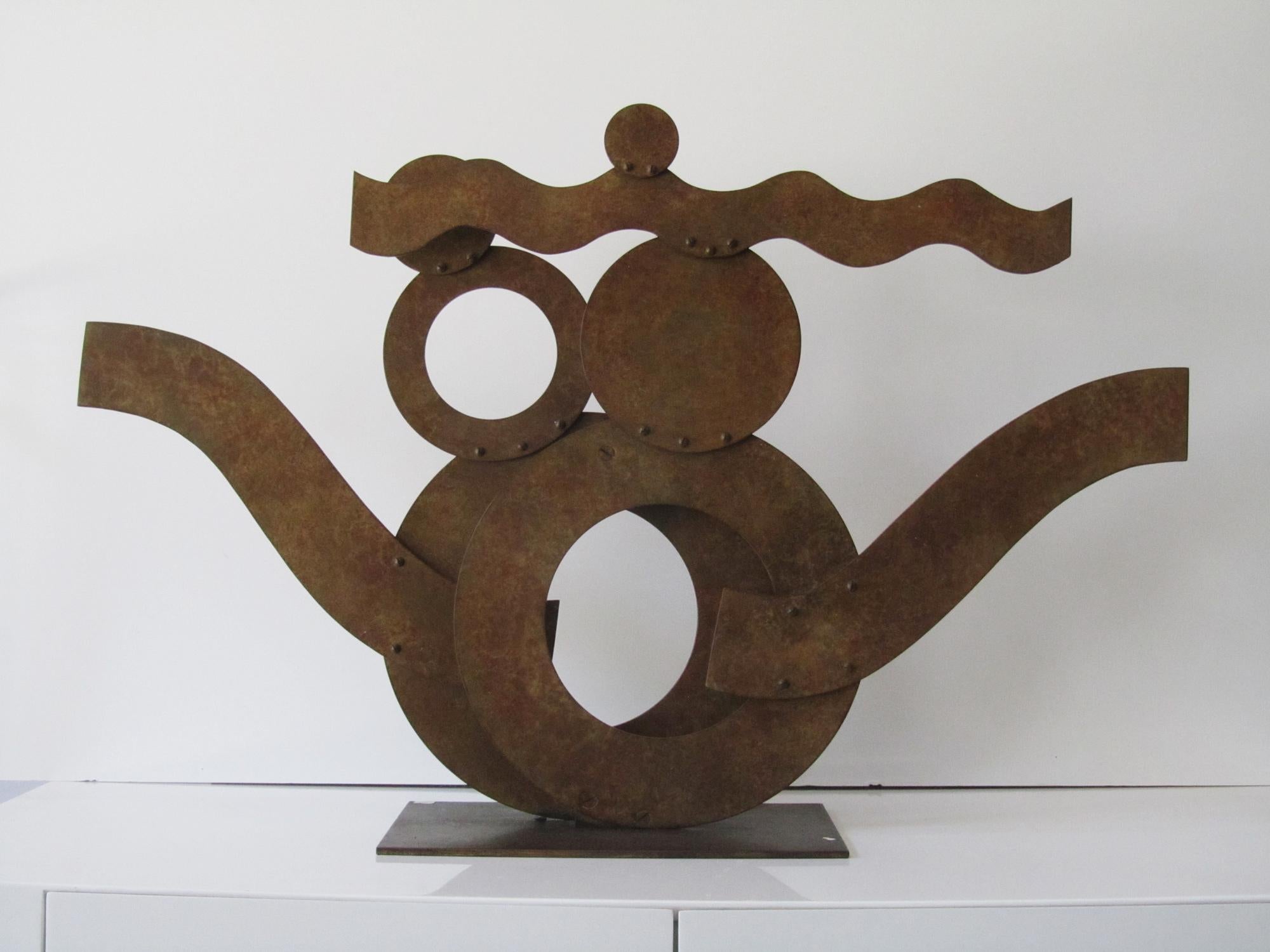 Hans Van de Bovenkamp Abstract Sculpture - "Circles and Waves" abstract bronze sculpture 