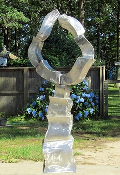 "Ethereal Oracle" Abstract, Metal Sculpture, Large-Scale, Outdoors, Silver