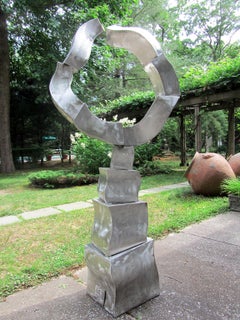 "Ethereal Oracle" Abstract, Metal Sculpture, Large-Scale, Outdoors, Silver