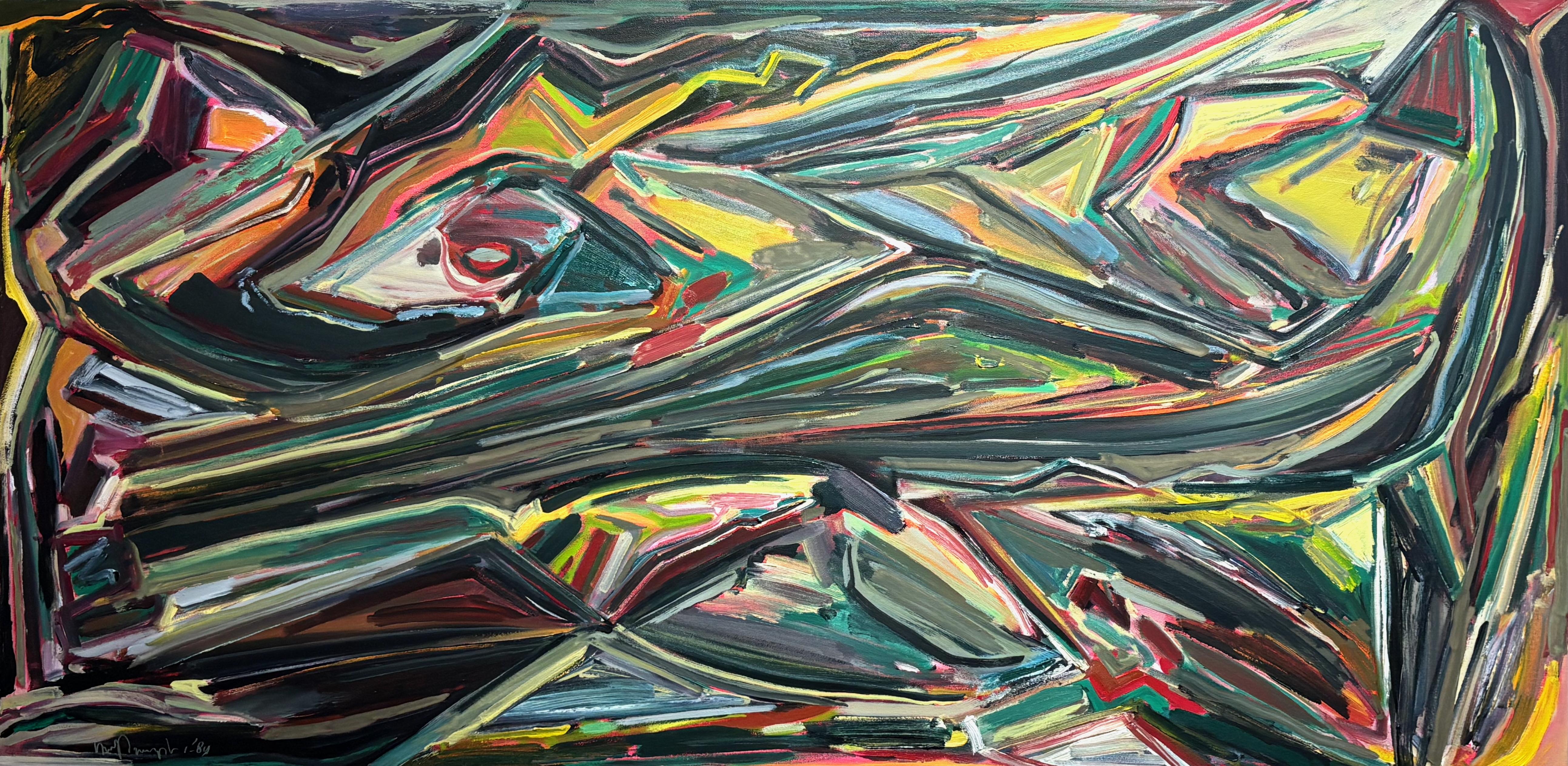 Óleo sobre lienzo, Hans van Drumpt, Pintura expresionista abstracta, Fechado en 1989