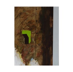 Pittura acrilica astratta con colori marrone e verde, su pannello