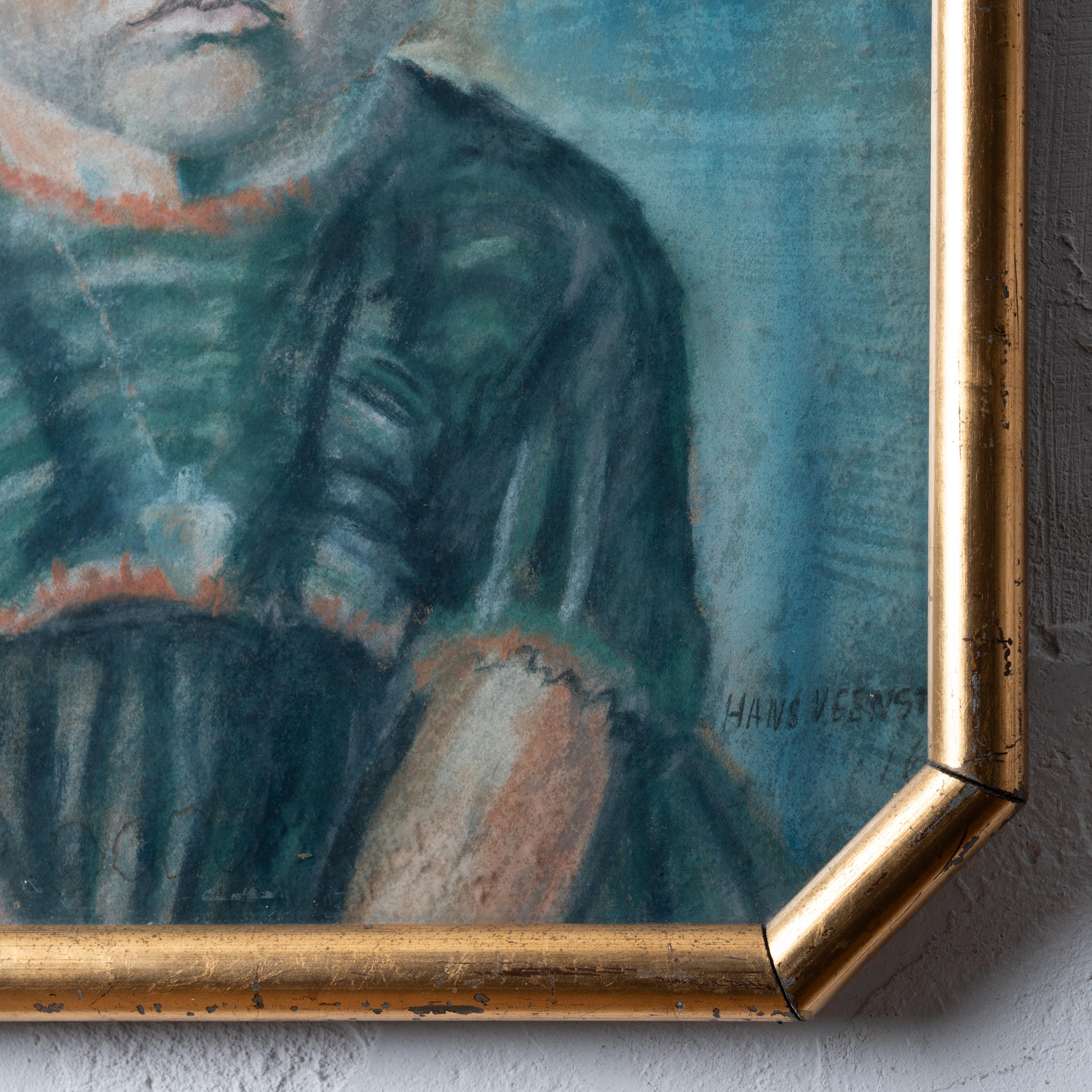 Hans Veenstra Pouty Girl Pastel Portrait, 1922 For Sale 1