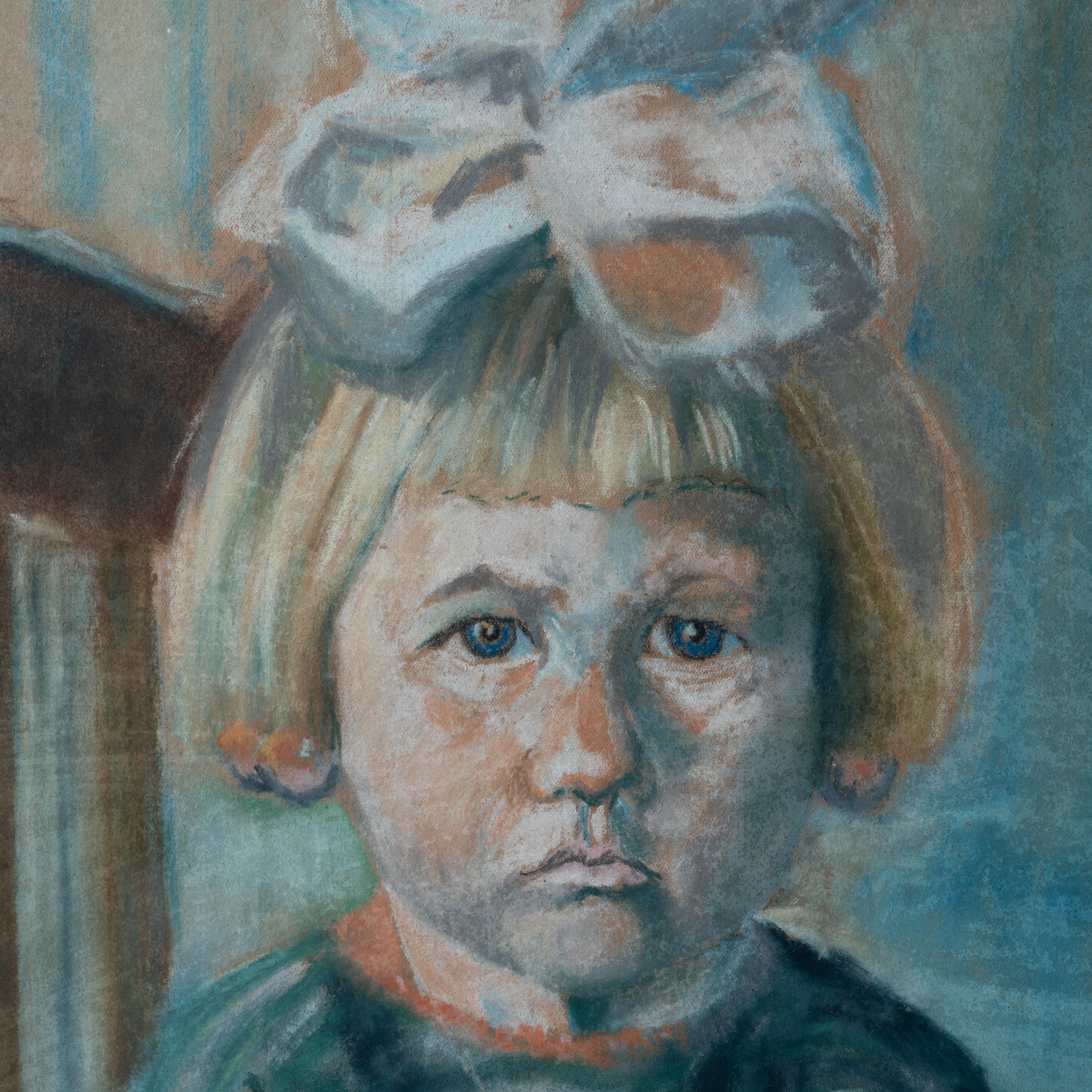 Hans Veenstra Pouty Girl Pastel Portrait, 1922 For Sale 2