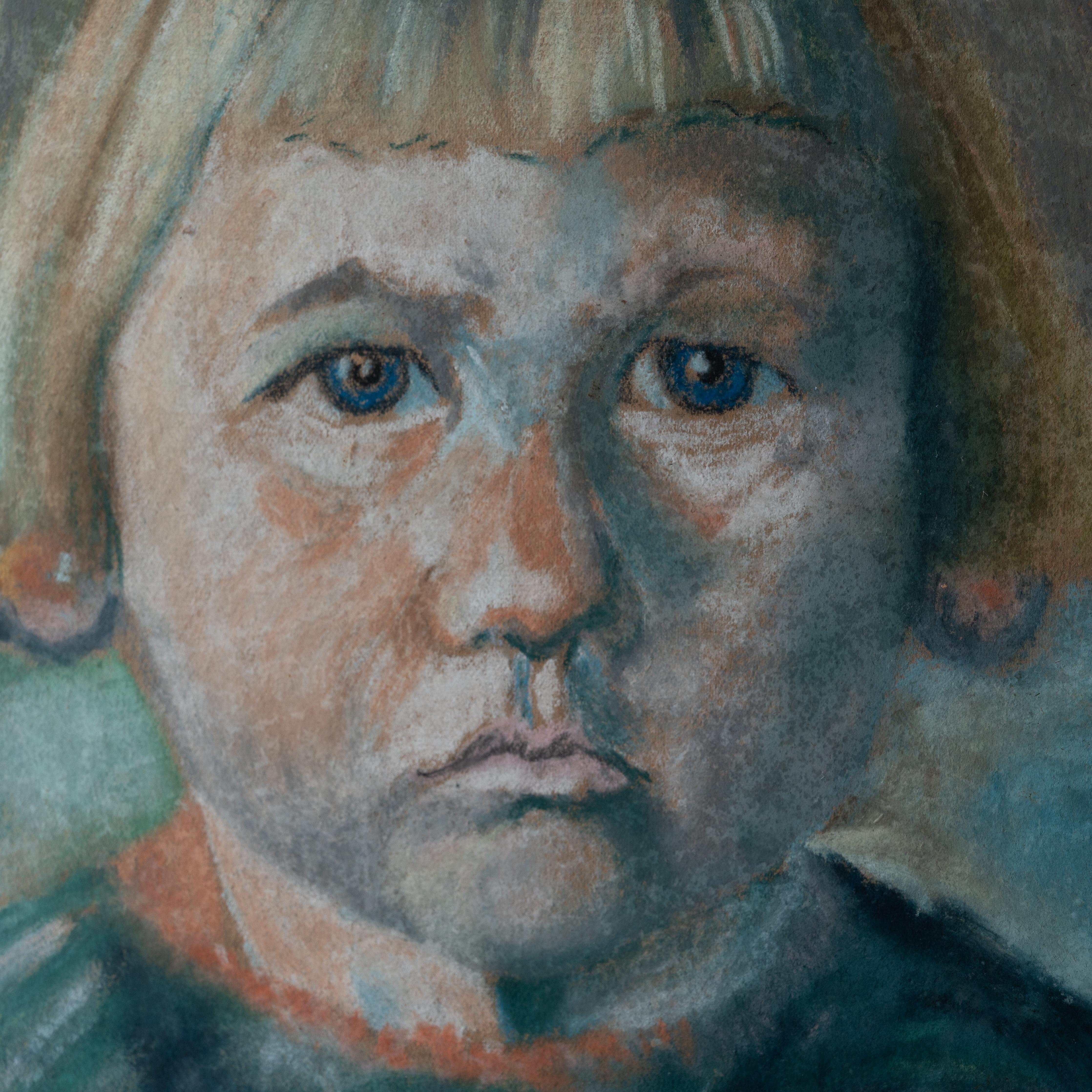 Hans Veenstra Pouty Girl Pastel Portrait, 1922 For Sale 4