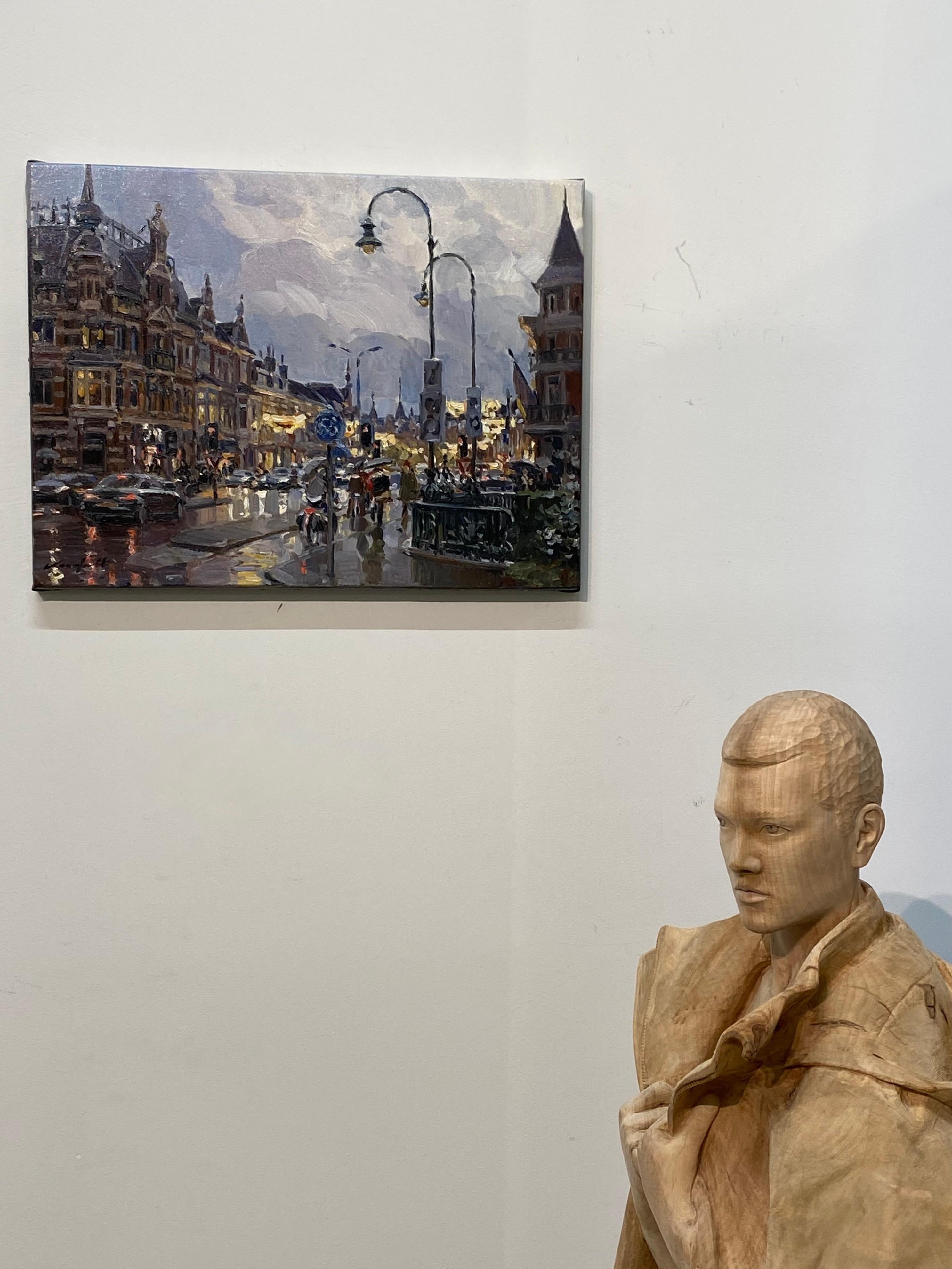 Dutch City in the Rain - 21st Century City oilpainting, Hans Versfelt 6