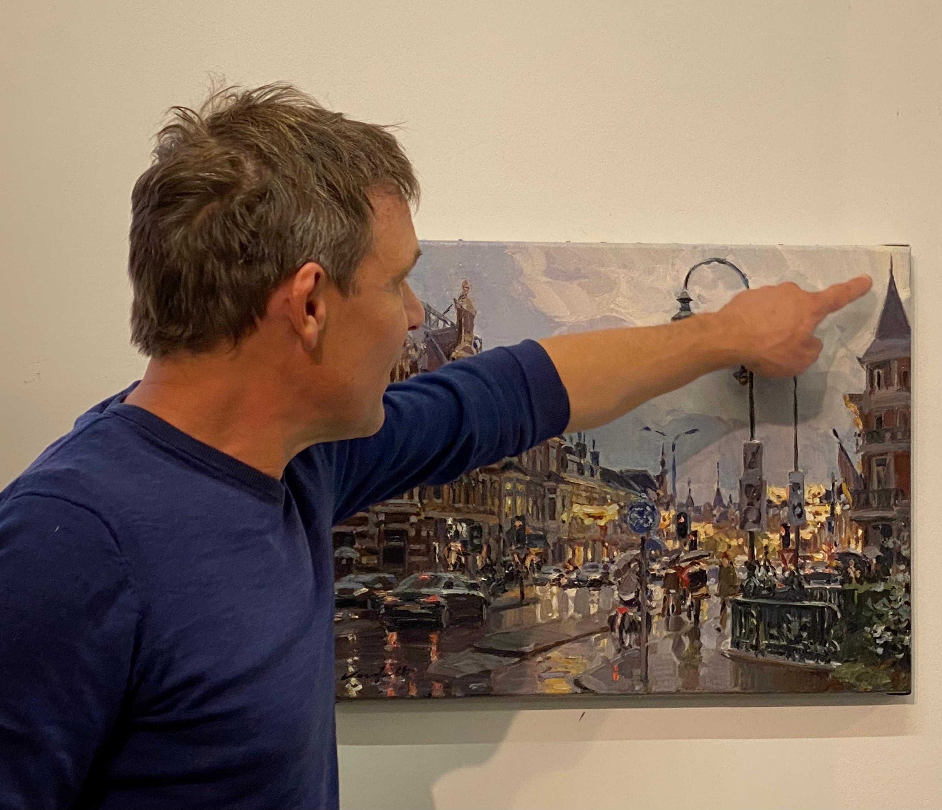 Dutch City in the Rain - 21st Century City oilpainting, Hans Versfelt 7