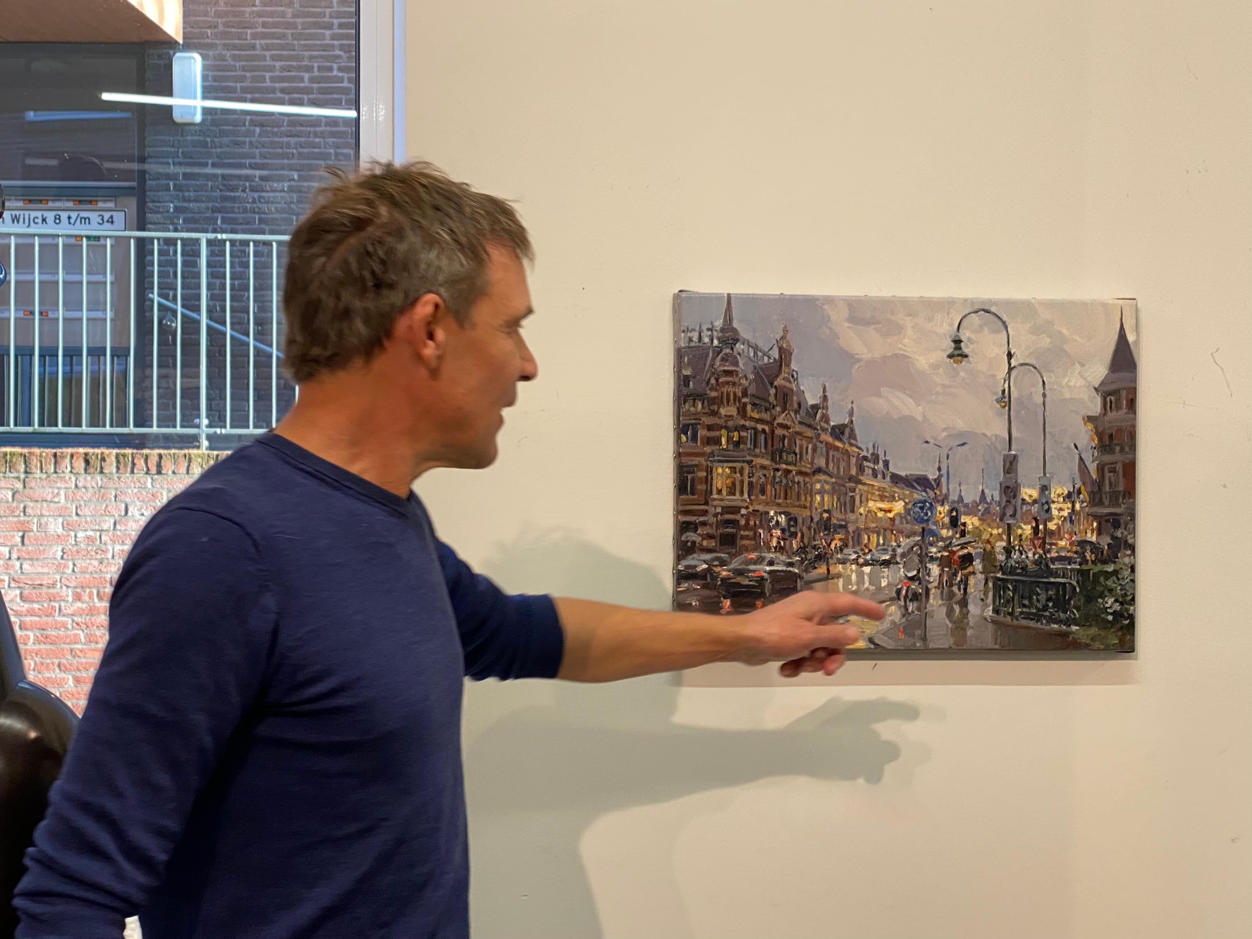Dutch City in the Rain - 21st Century City oilpainting, Hans Versfelt 8