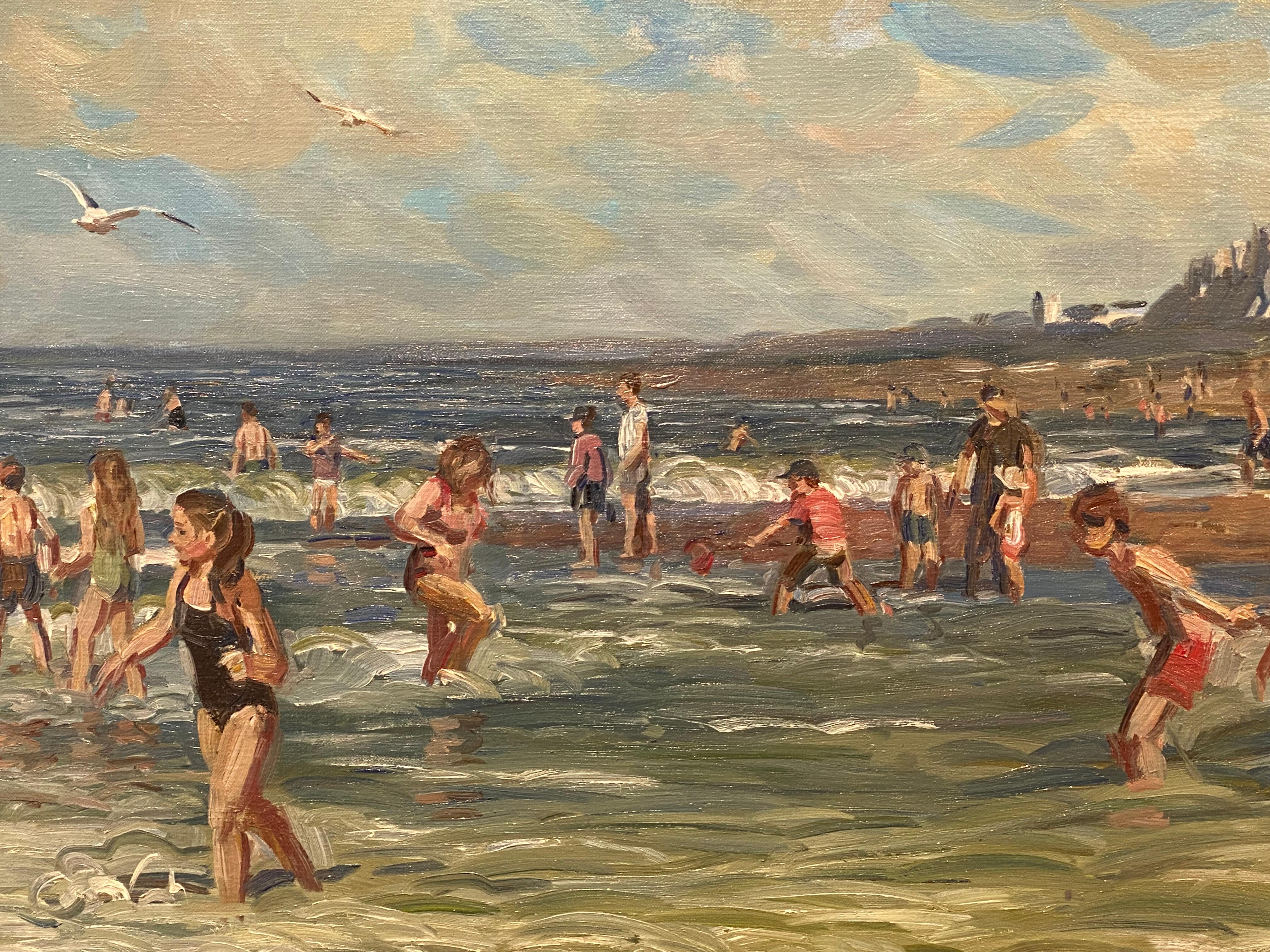 Playing Children on the Beach - 21st Century Dutch Beach painting  - Contemporary Painting by Hans Versfelt