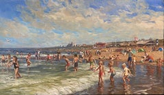Playing Children on the Beach - 21st Century Dutch Beach painting 