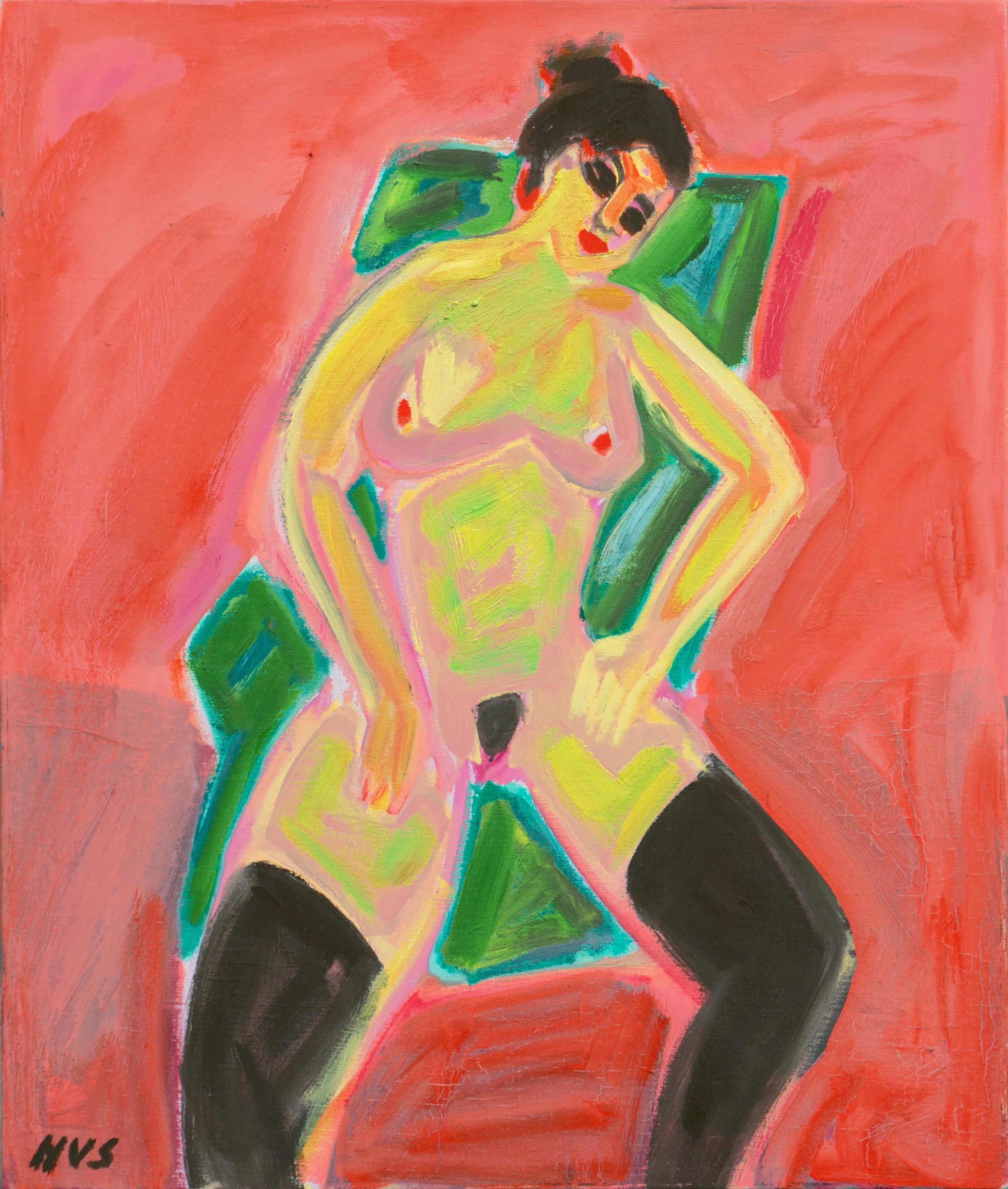 Hans Voigt Steffensen Nude Painting - 'Fauve Nude in Interior', Copenhagen, GothenberDanish Expressionist Oil