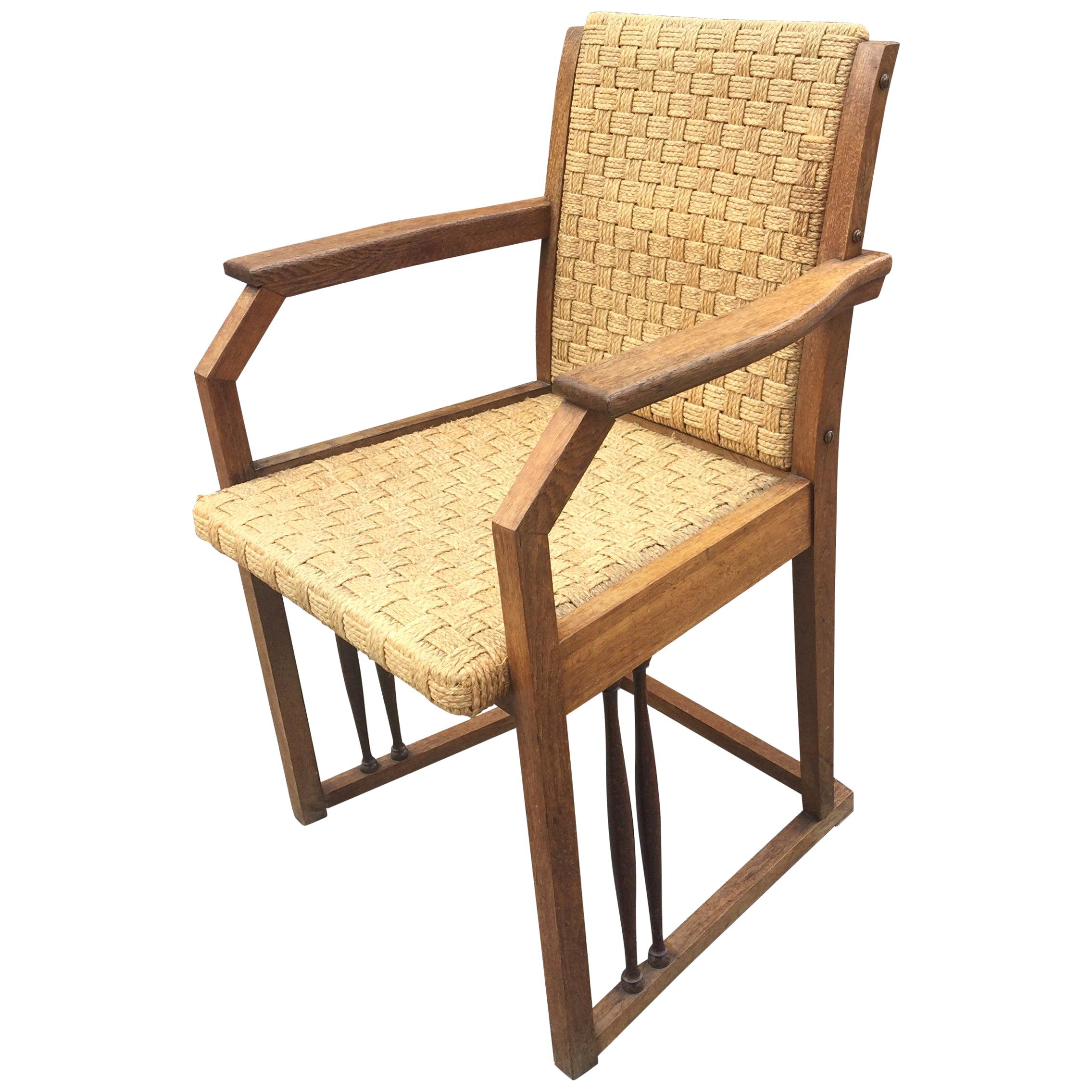 Hans Vollmer, pour Prag-Rudniker, fauteuil en Oak Oak et corde, vers 1900-1920