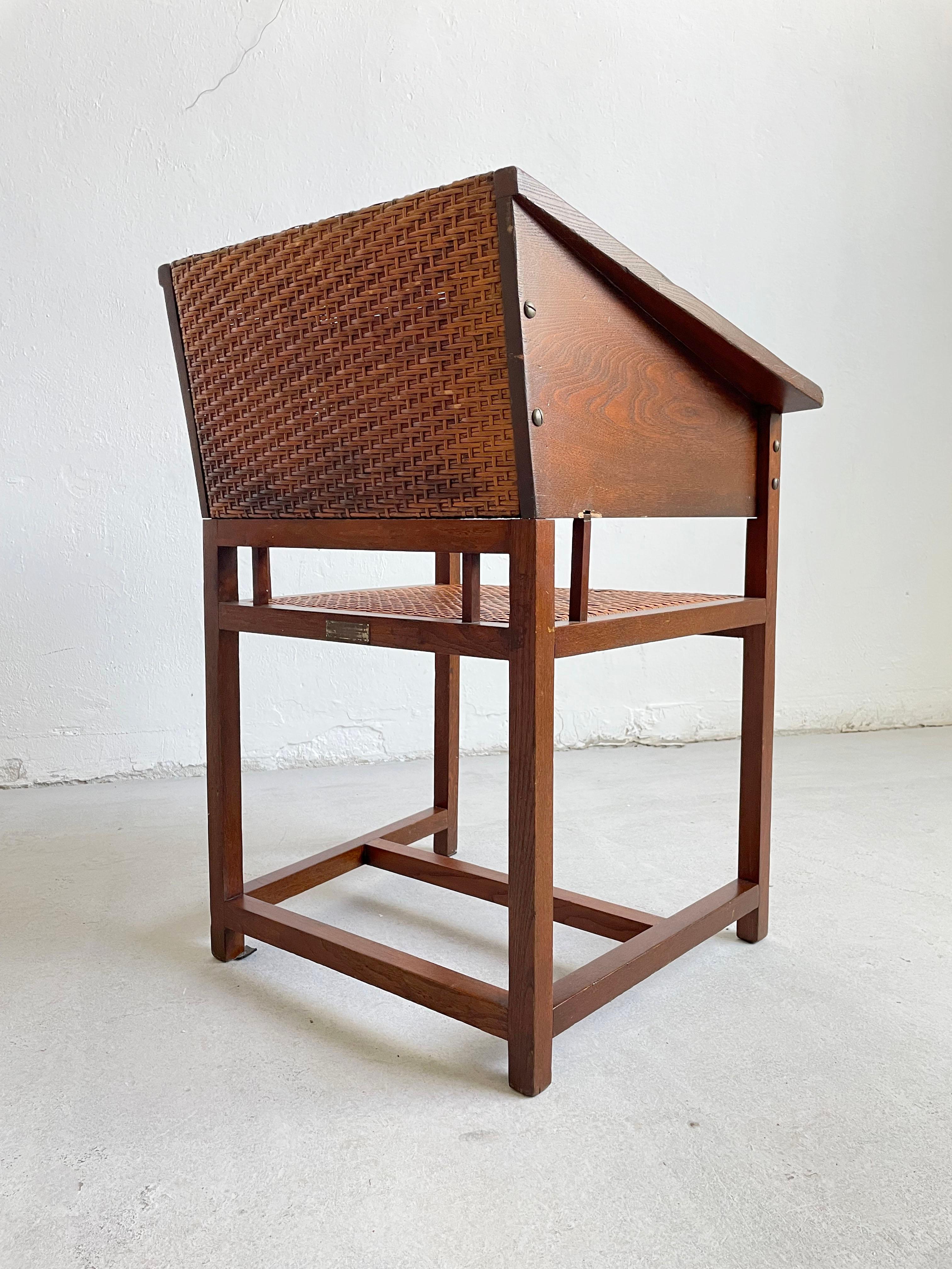 Austriaco Sedia in vimini, Oak e canna di Hans Vollmer & Prag-Rudniker Mod. 464, circa 1902 in vendita