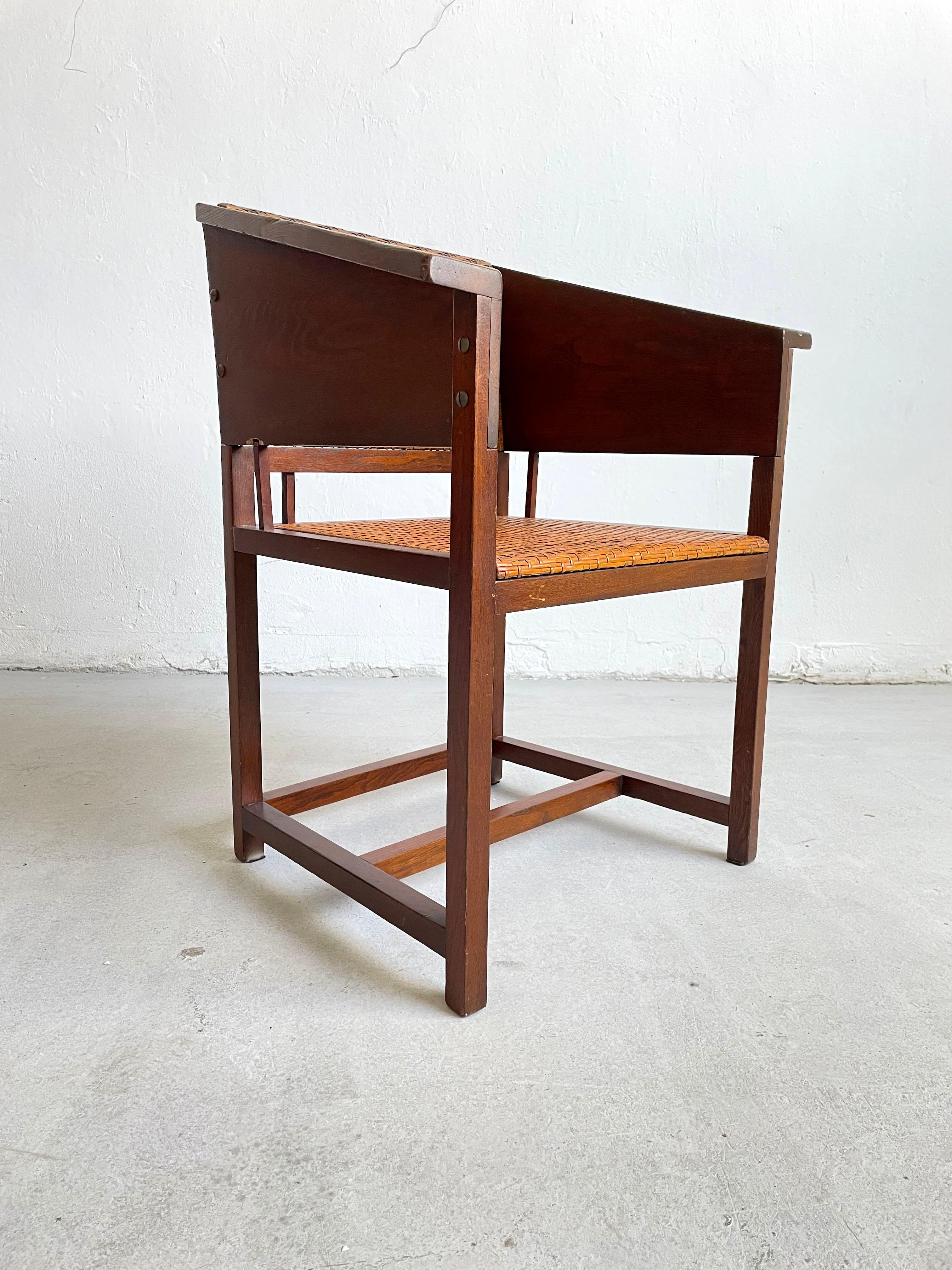 Sedia in vimini, Oak e canna di Hans Vollmer & Prag-Rudniker Mod. 464, circa 1902 In condizioni buone in vendita a Zagreb, HR