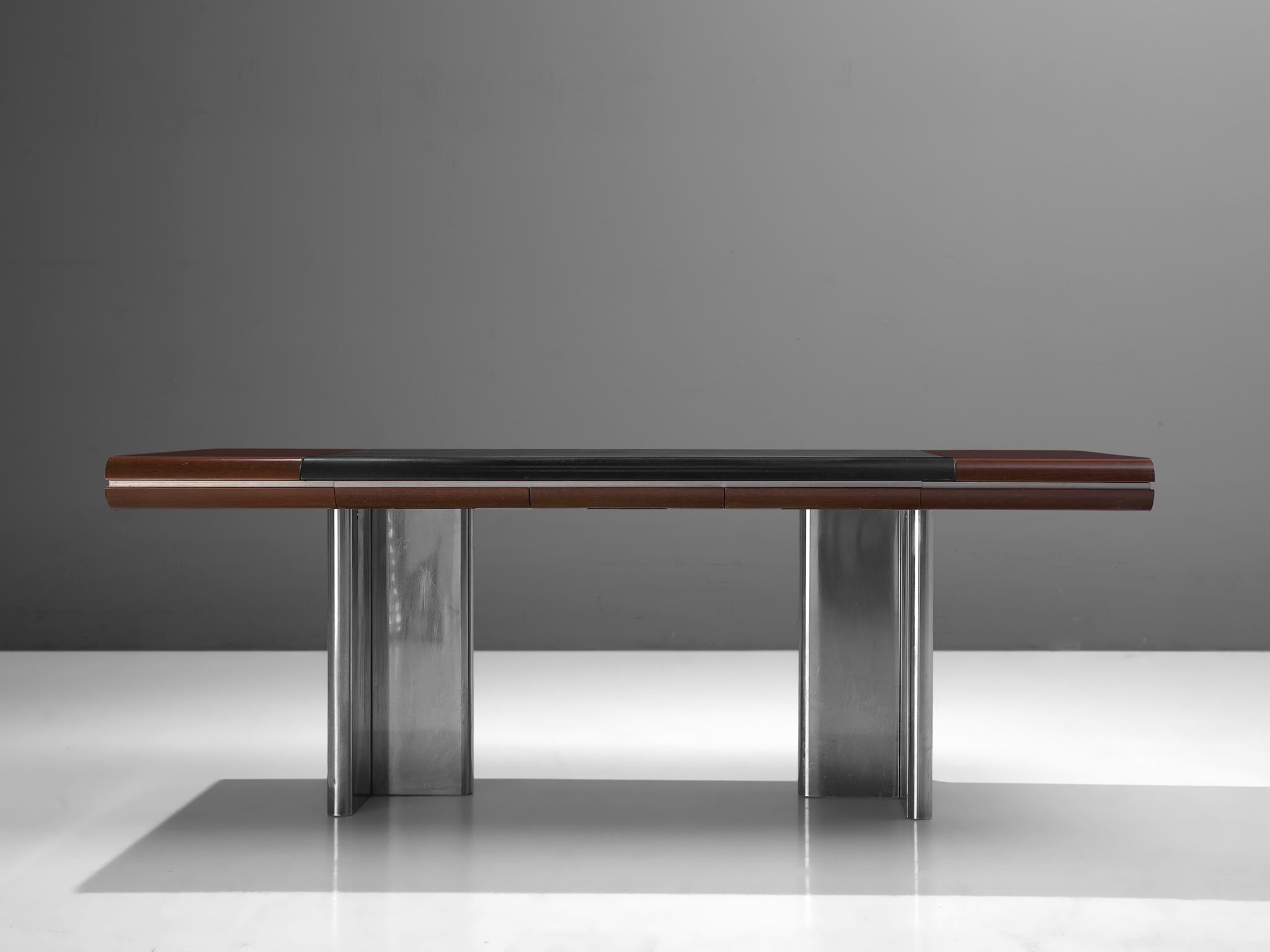 Hans Von Klier Executive Desk in Mahogany and Steel In Good Condition In Waalwijk, NL
