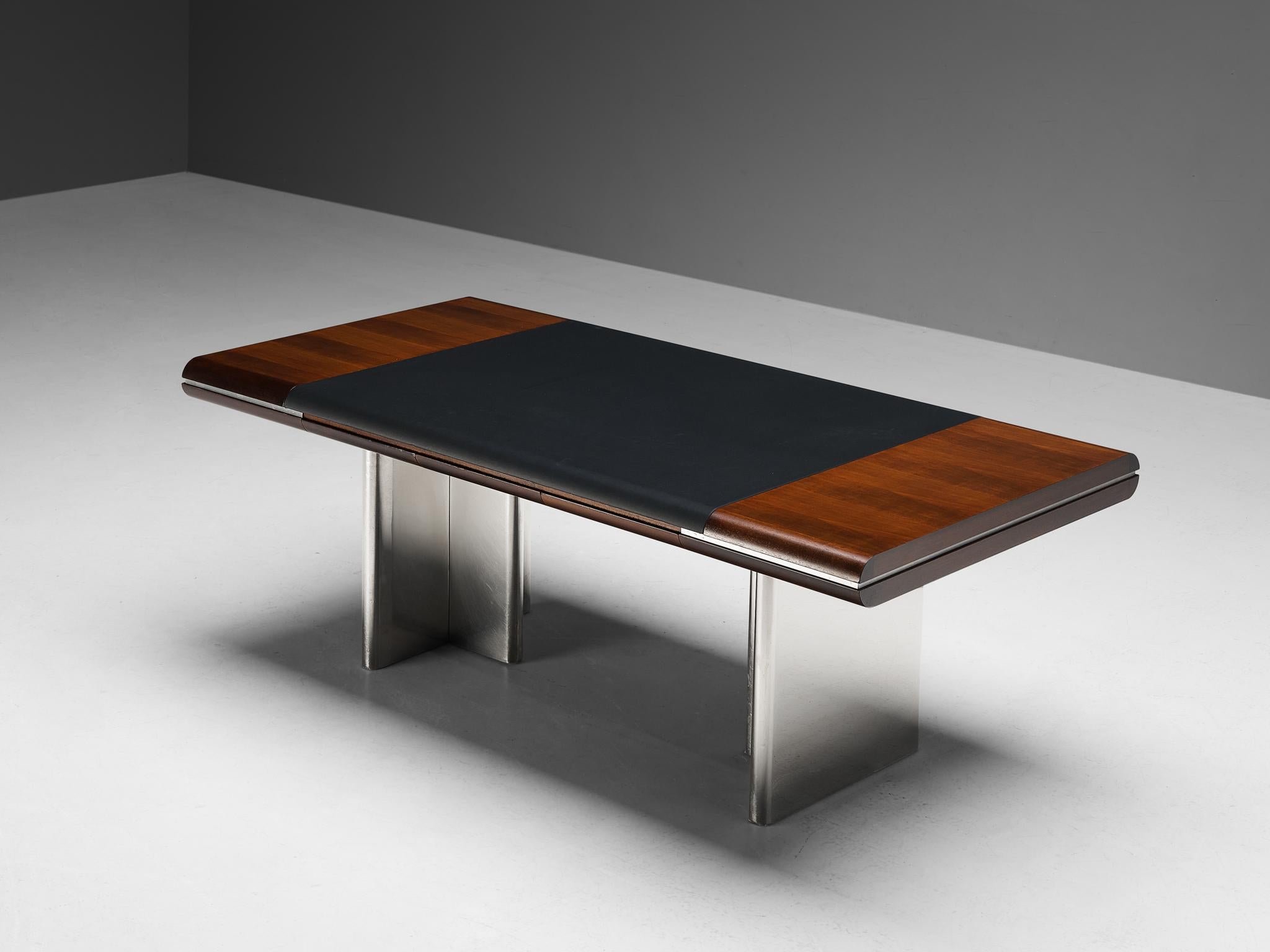 Hans Von Klier for Skipper Executive Desk in Mahogany Leather and Steel 3