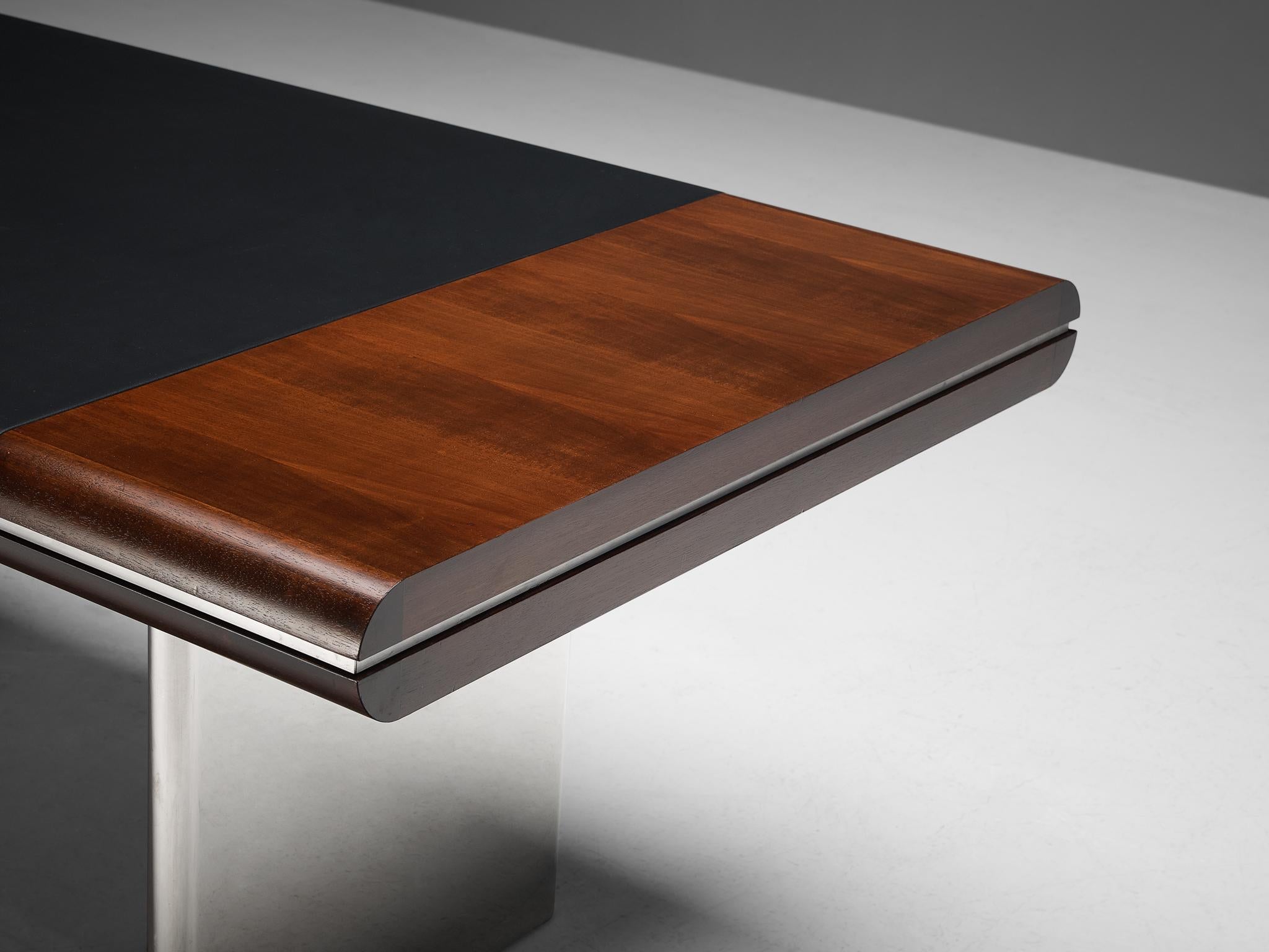 Post-Modern Hans Von Klier for Skipper Executive Desk in Mahogany Leather and Steel