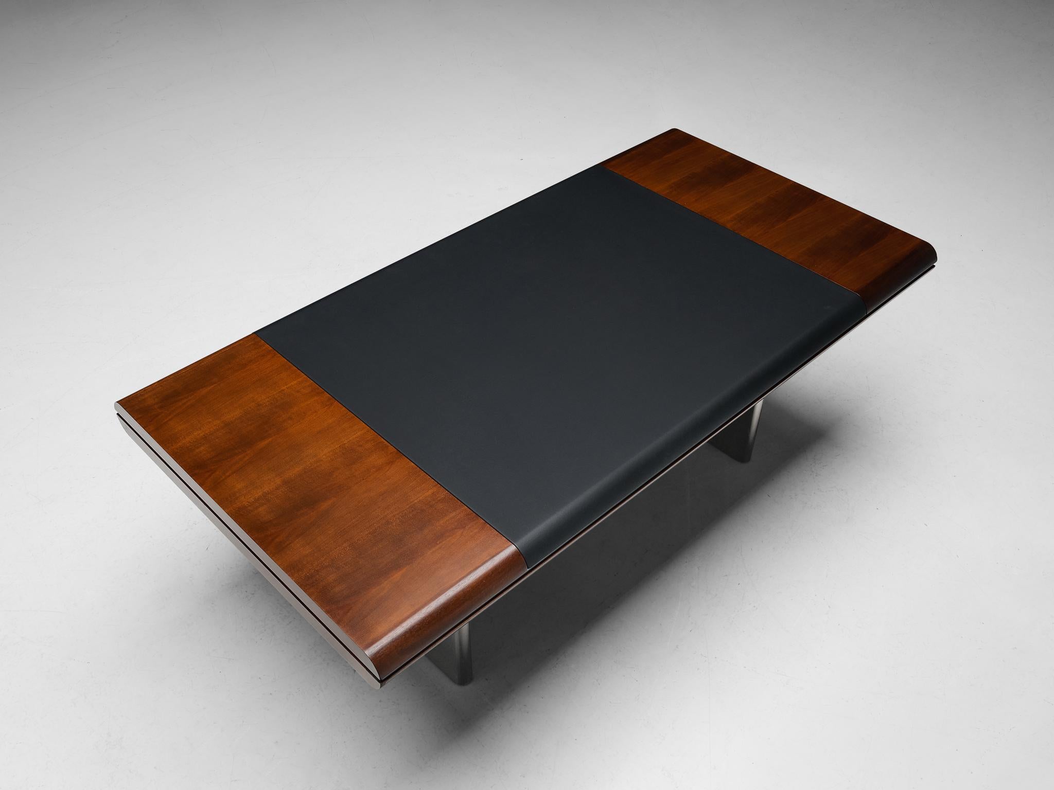 Italian Hans Von Klier for Skipper Executive Desk in Mahogany Leather and Steel