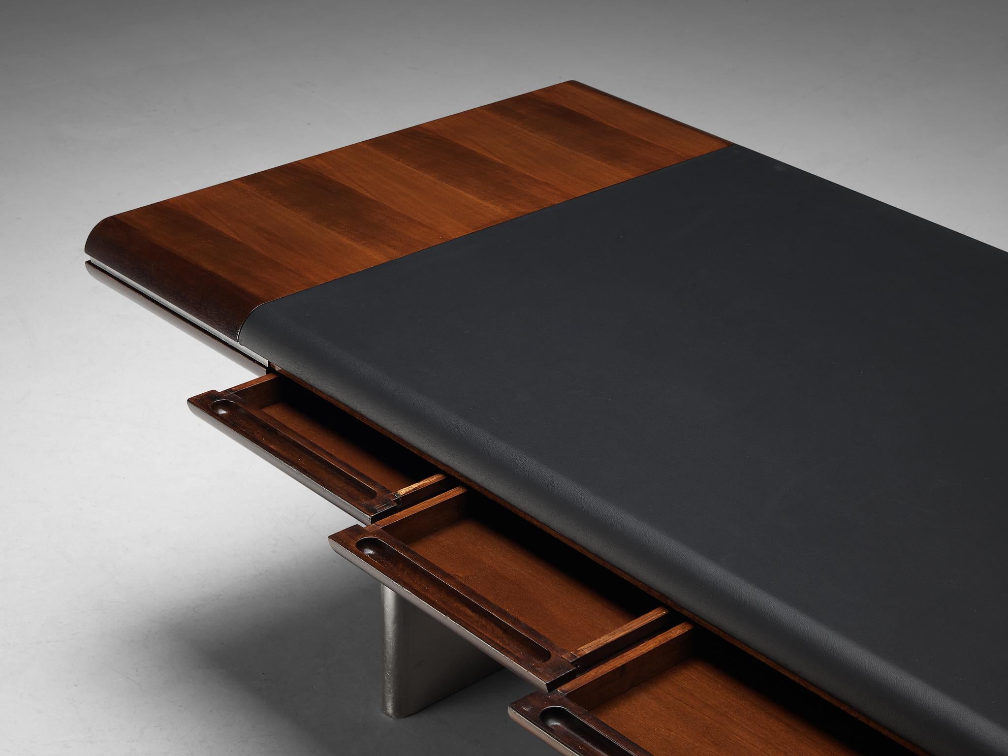Hans Von Klier for Skipper Executive Desk in Mahogany Leather and Steel 2