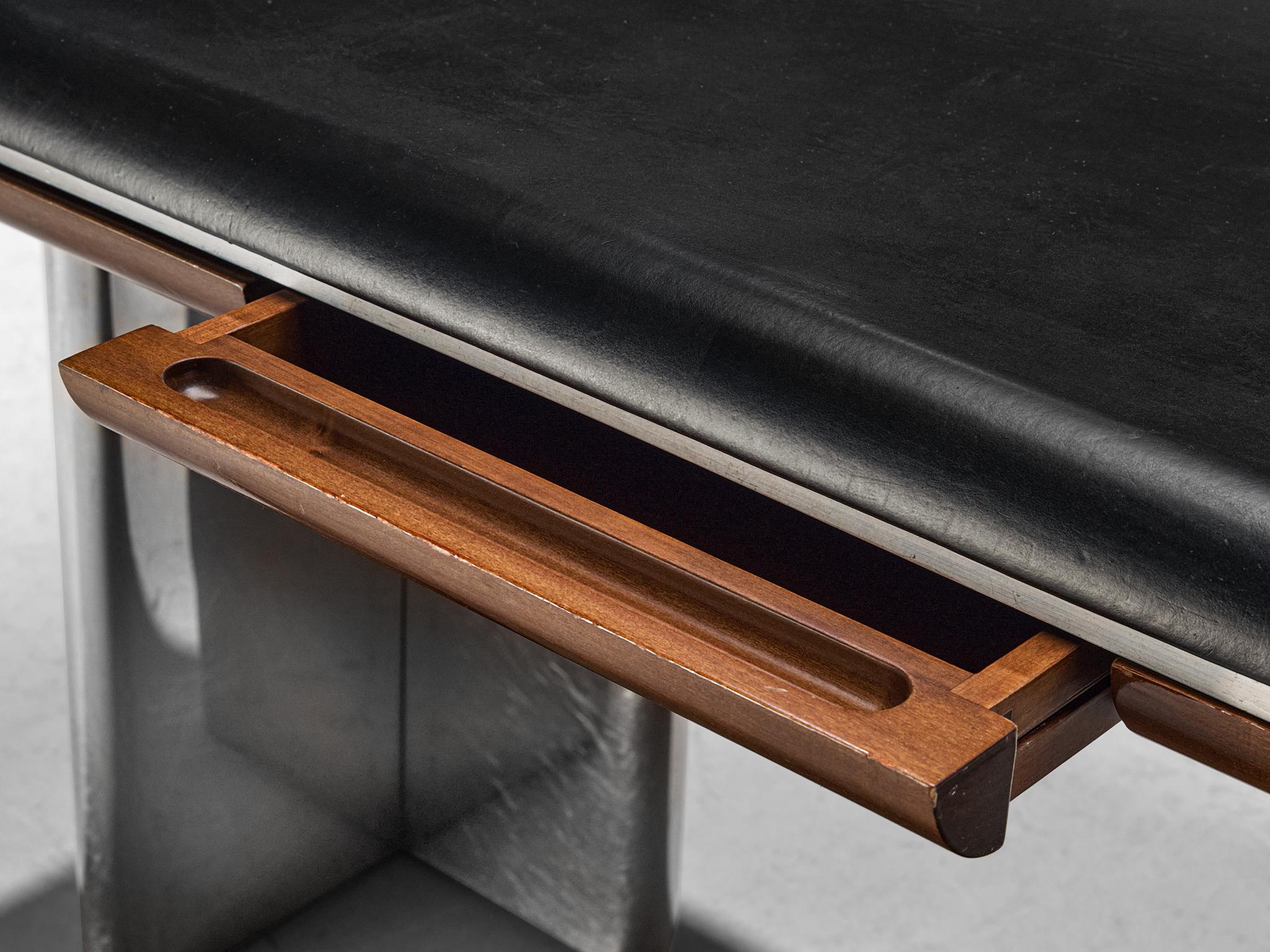 Hans Von Klier for Skipper Executive Desks in Mahogany, Leather and Steel 4