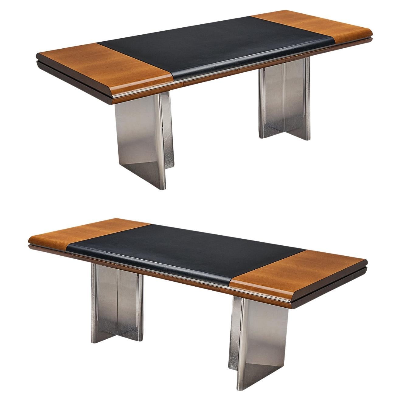 Hans Von Klier for Skipper Executive Desks in Mahogany, Leather and Steel