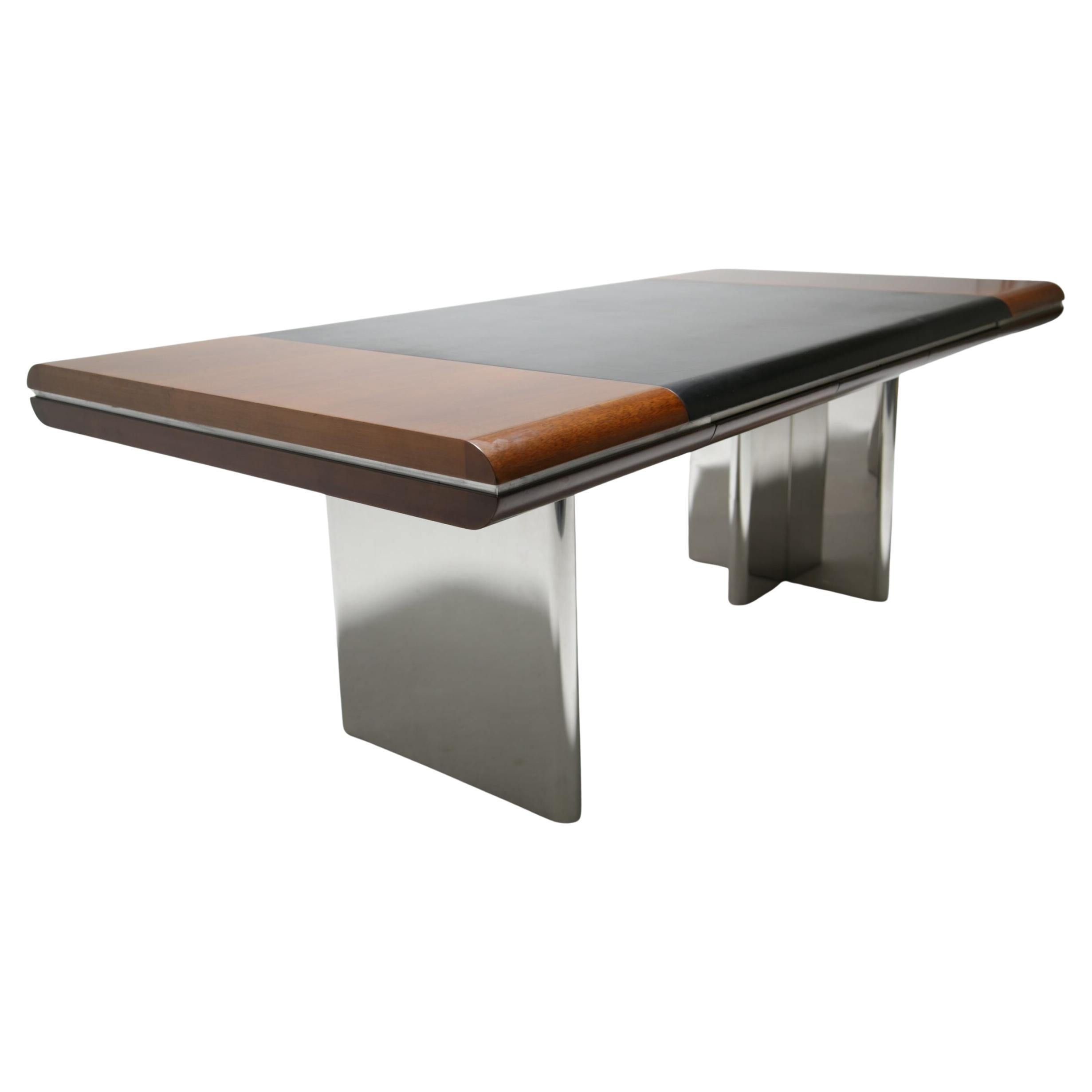 Hans Von Klier Mid-century Steel, Mahogany and Leather Desk, Skipper Italy 1970