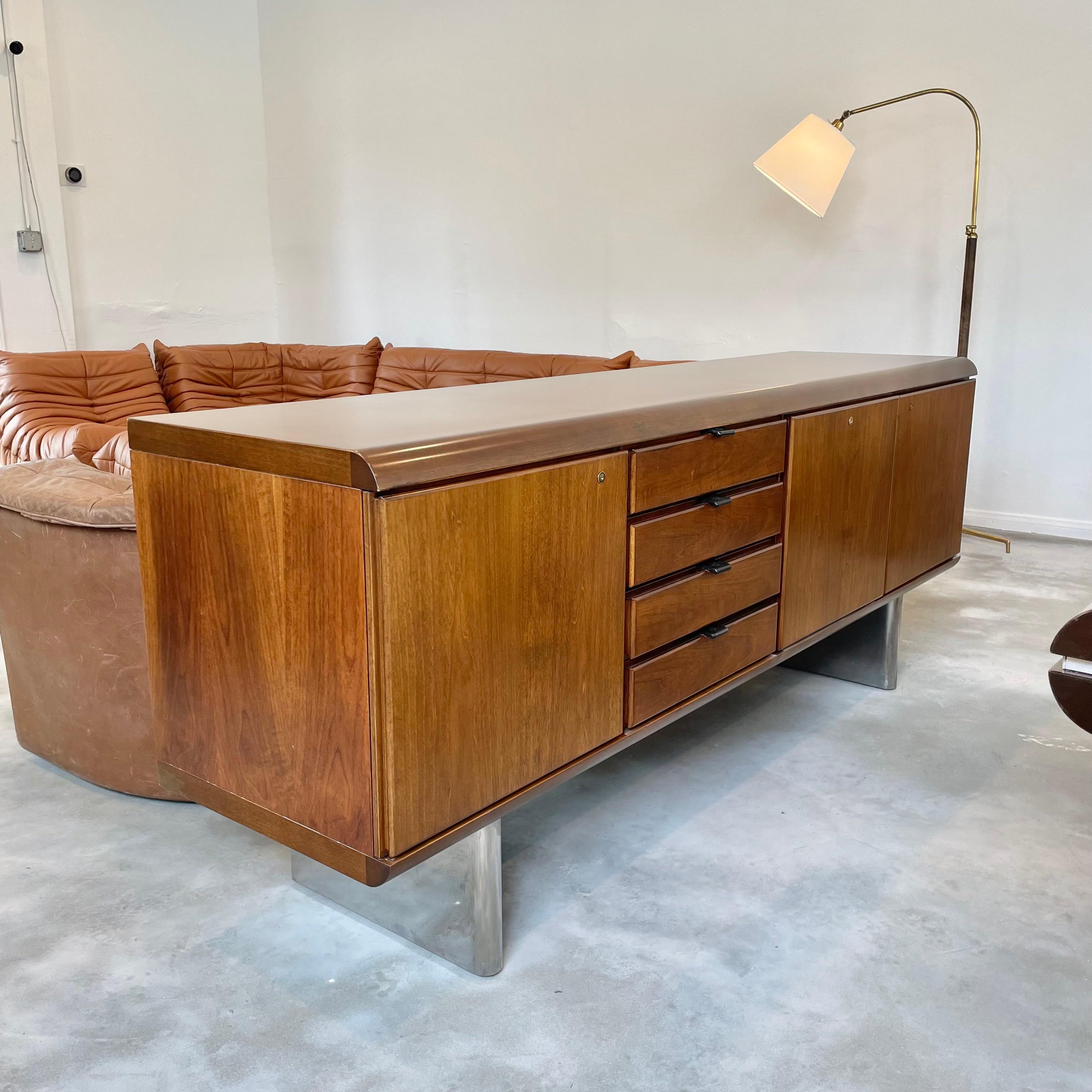 Italian Hans Von Klier Walnut and Chrome Credenza for Skipper For Sale