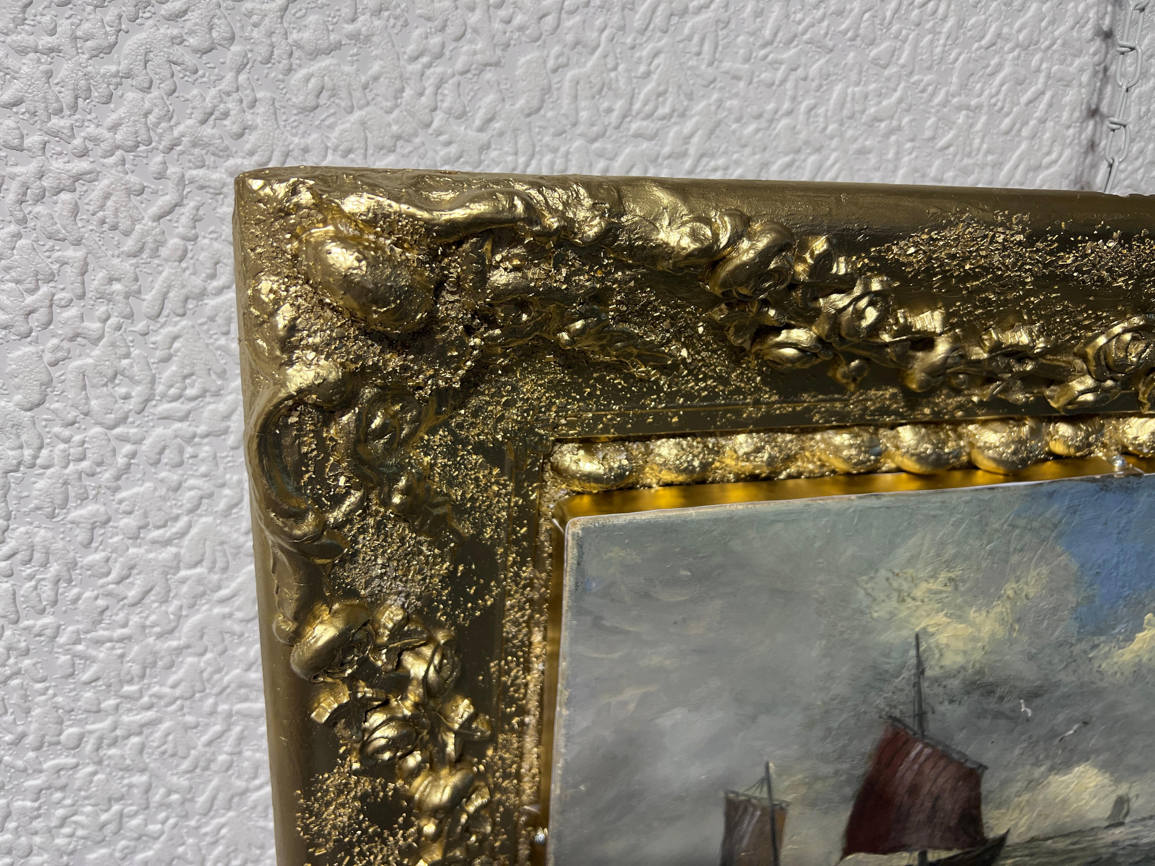 HANS WACKER-ELSEN Germany (1868-1958) Antique oil on canvas Seascape, Gold Frame For Sale 5