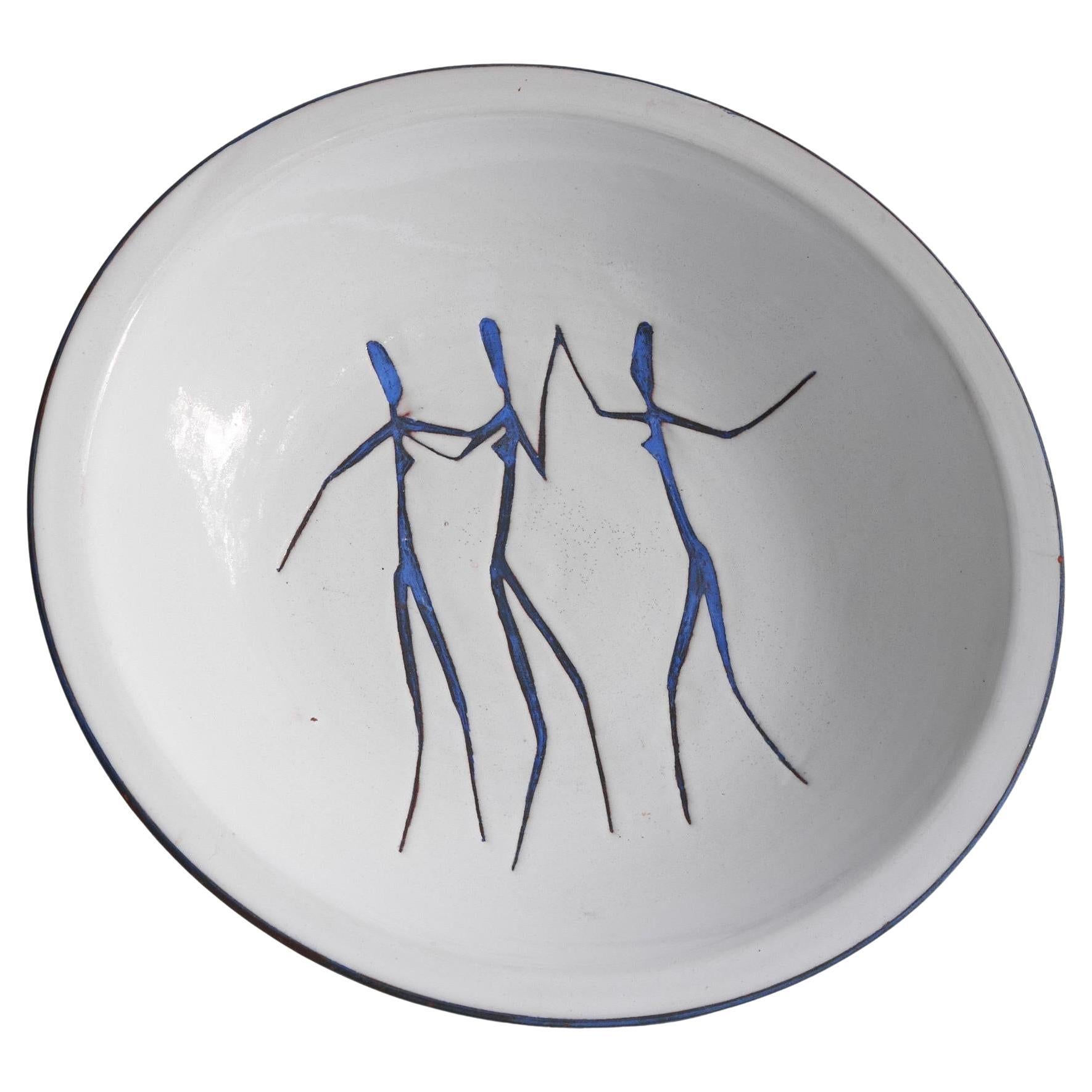 Grand plat décoratif Hans Wagner en poterie Studio du milieu du siècle, années 1950