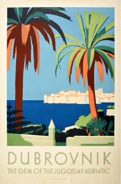 Affiche rétro originale de voyage Dubrovnik, joyau de la ville balnéaire Jugoslave de l' Adriatique