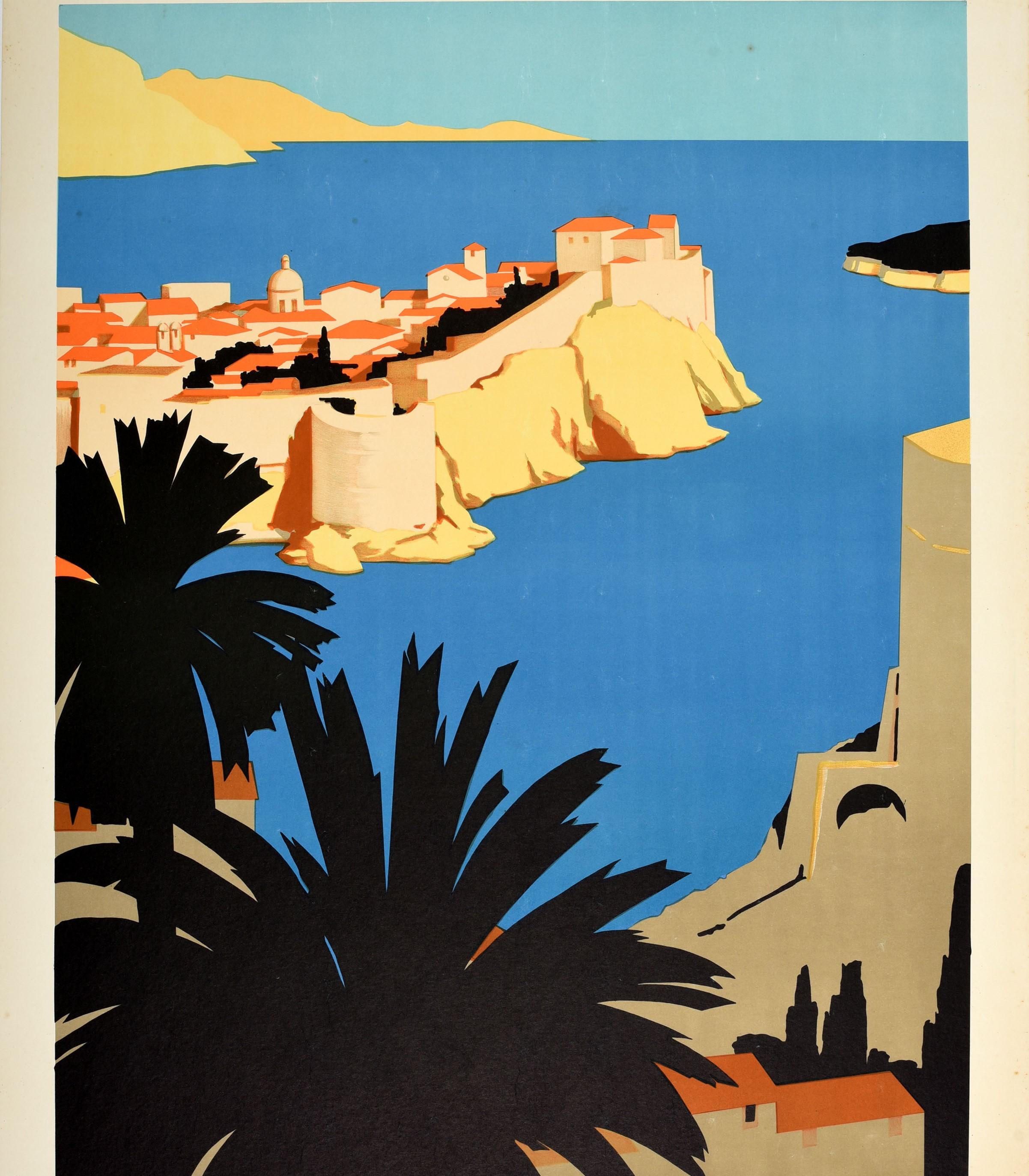 Affiche de voyage originale vintage Dubrovnik Jugoslavia Gem Of The Adriatic Coast (Gem de la côte Adriatique) - Beige Print par Hans Wagula