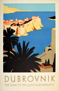 Affiche de voyage originale vintage Dubrovnik Jugoslavia Gem Of The Adriatic Coast (Gem de la côte Adriatique)