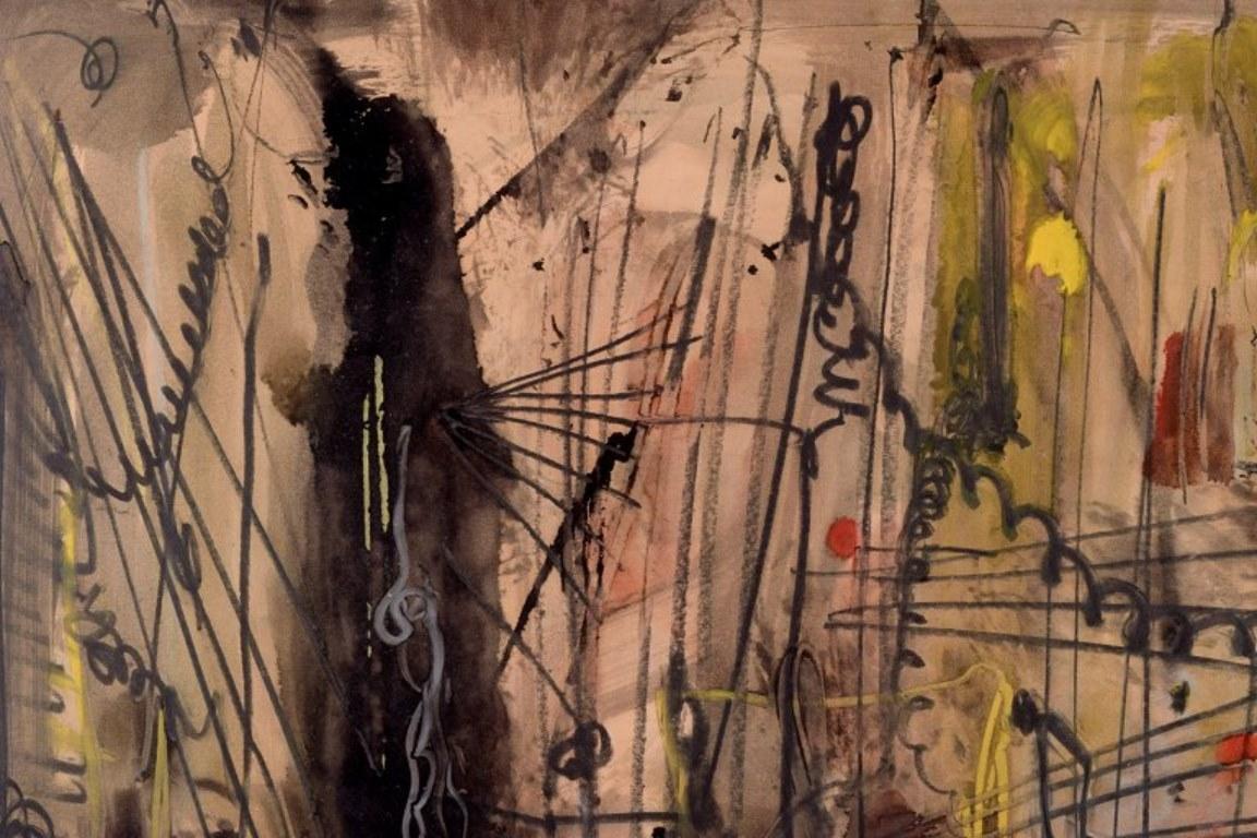 Moderne Hans Walter Sundberg, artiste suédois. Techniques mixtes sur panneau. Composition abstraite en vente