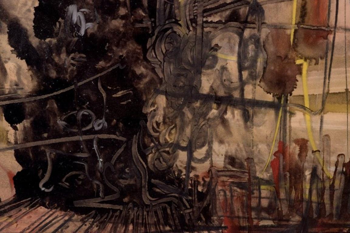 Mid-20th Century Hans Walter Sundberg, Swedish artist. Mixed media on panel. Abstract composition For Sale