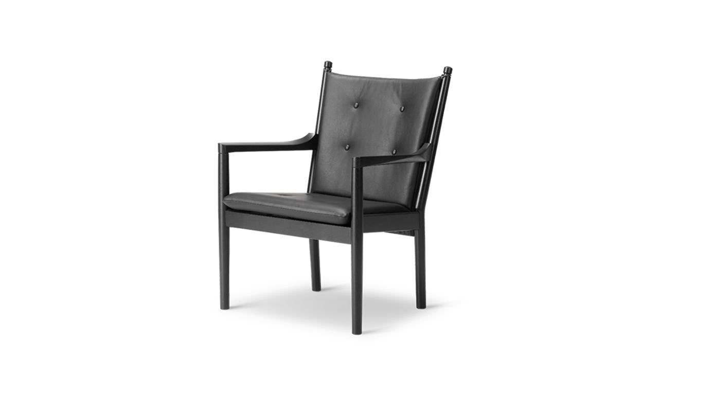 Danish Hans Wegner 1788 Easy Chair, Black Laquered Oak and Leather For Sale