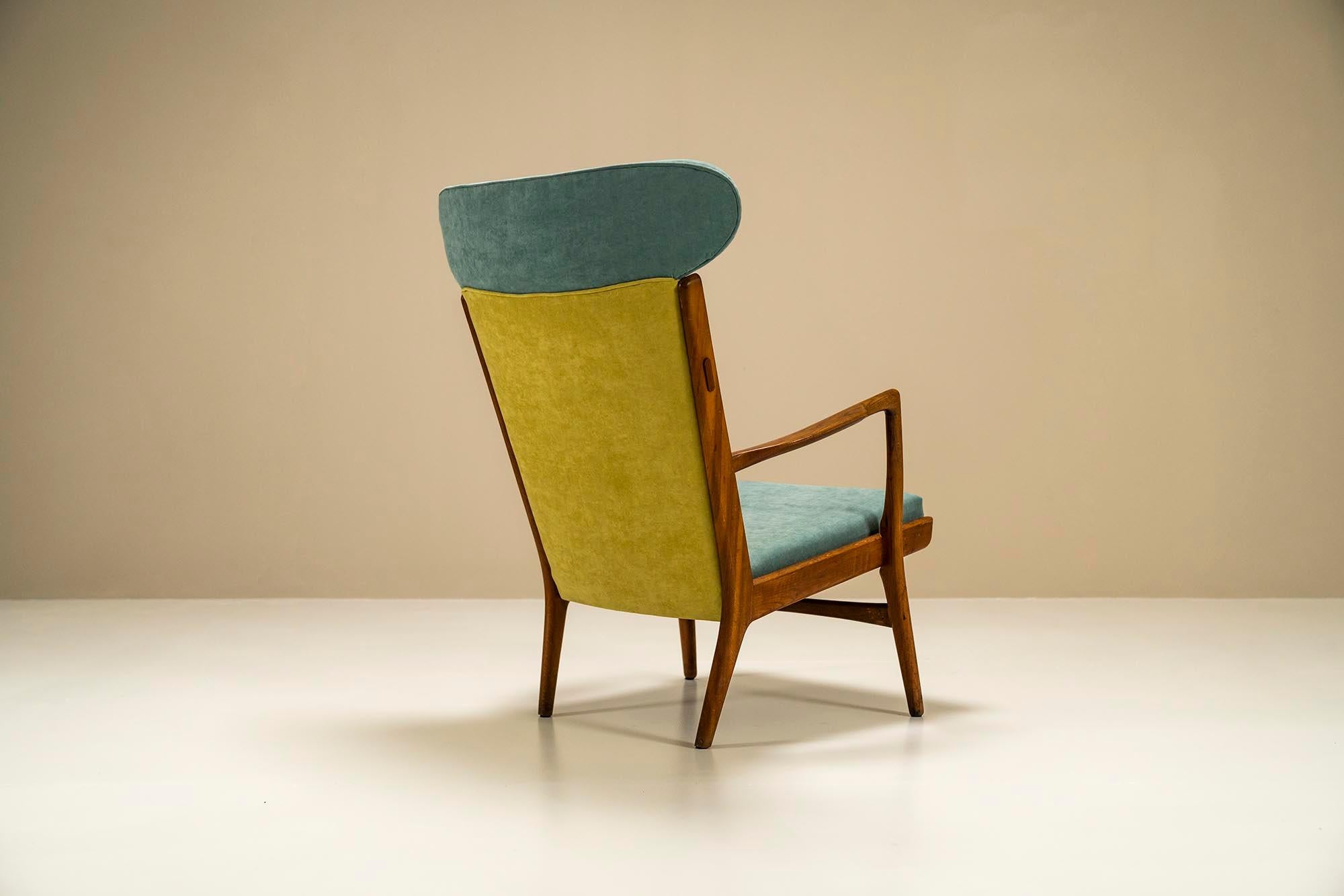Scandinavian Modern Hans Wegner 'Ap-15' Wingback Lounge Chair in Teak and Fabric, Denmark, 1951 For Sale
