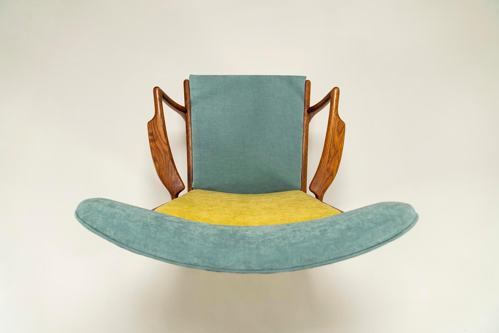 Danish Hans Wegner 'Ap-15' Wingback Lounge Chair in Teak and Fabric, Denmark, 1951 For Sale