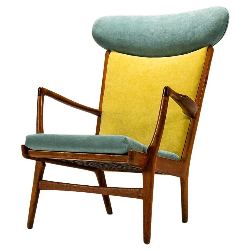 Hans Wegner 'Ap-15' Wingback Lounge Chair in Teak and Fabric, Denmark, 1951 For Sale