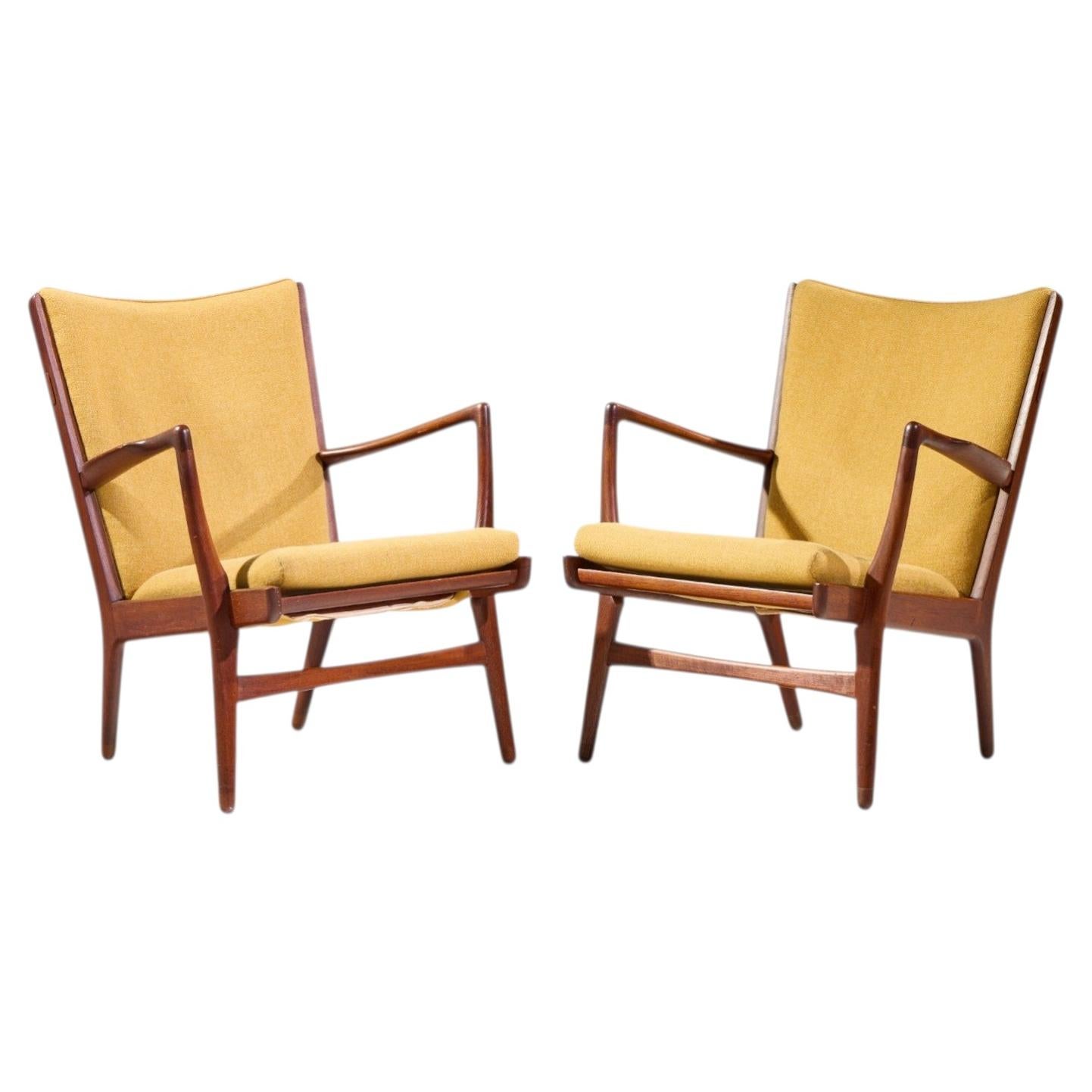 Hans Wegner AP-16 Mid Century Danish Teak Lounge Chairs - Pair