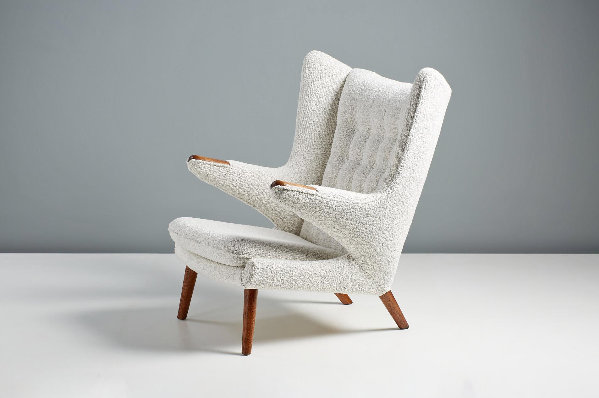 Scandinavian Modern Hans Wegner AP-19 Papa Bear Chair in Boucle Wool Fabric