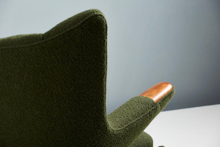Hans Wegner AP-19 Papa Bear Chair in Green Boucle Fabric For Sale 4