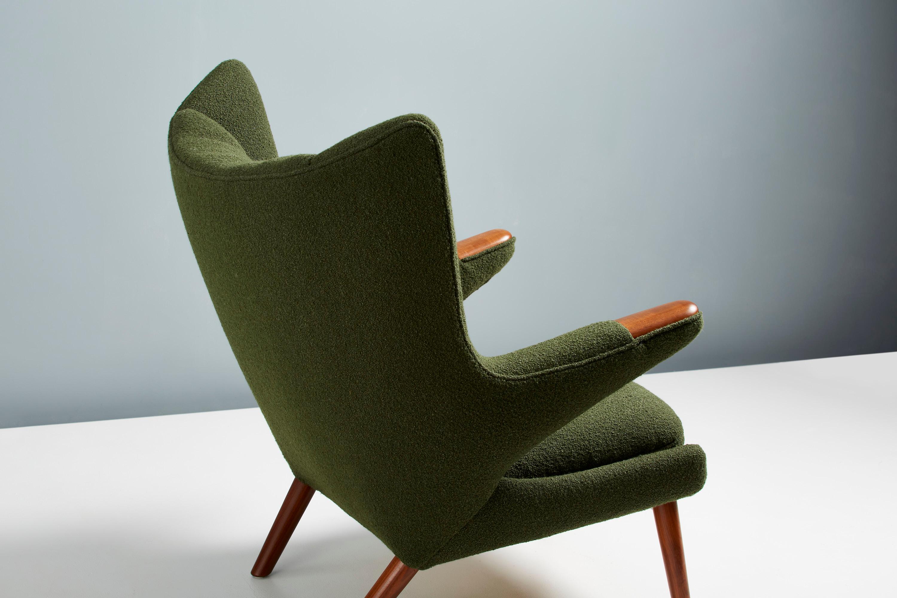 Hans Wegner AP-19 Papa Bear Chair in Green Boucle Fabric For Sale 3