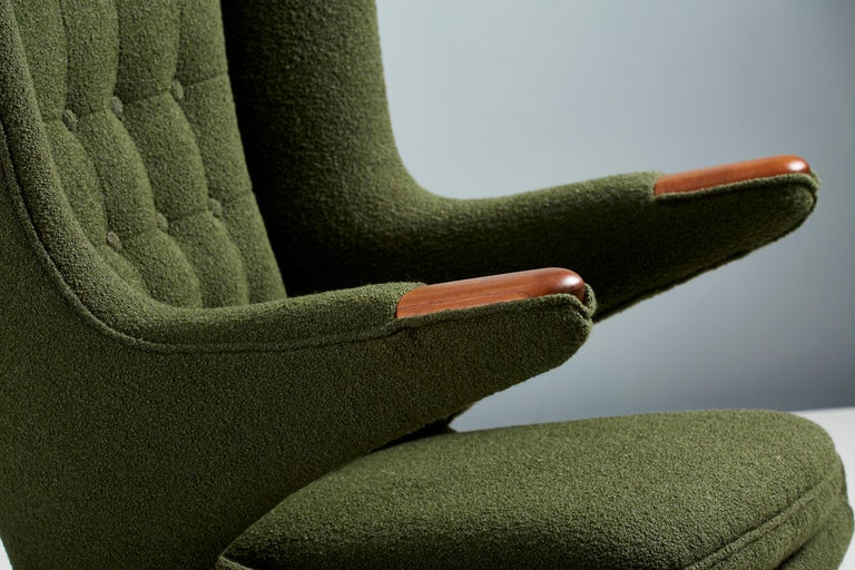 Danish Hans Wegner AP-19 Papa Bear Chair in Green Boucle Fabric For Sale