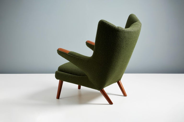 Hans Wegner AP-19 Papa Bear Chair in Green Boucle Fabric For Sale 1