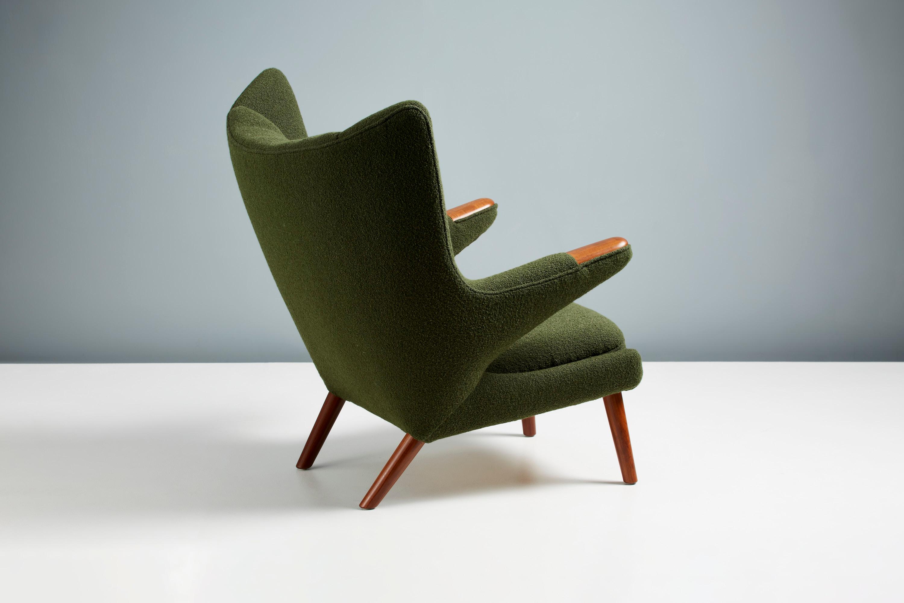 Mid-20th Century Hans Wegner AP-19 Papa Bear Chair in Green Boucle Fabric For Sale