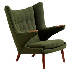 Vintage Hans Wegner AP-19 Papa Bear Chair in Green Boucle Fabric