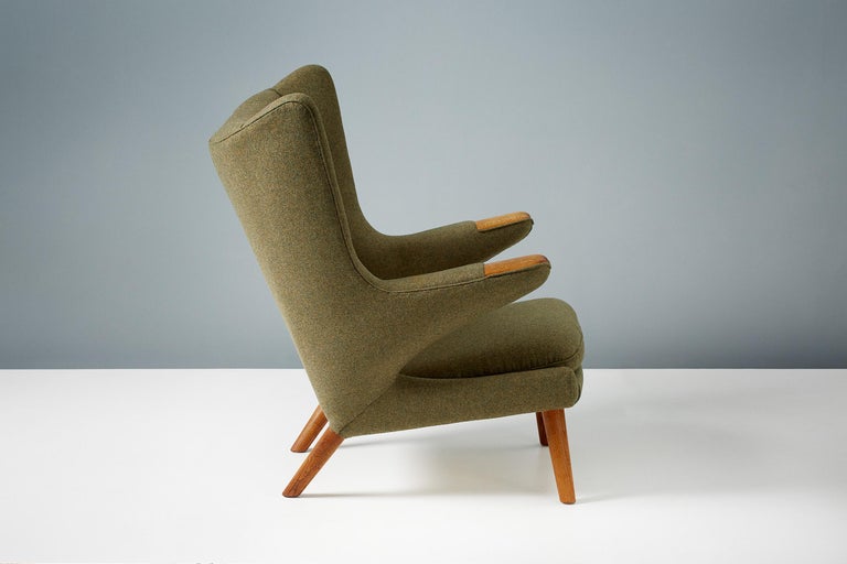 Mid-20th Century Hans Wegner AP-19 Papa Bear Chair in Green Wool Fabric For Sale