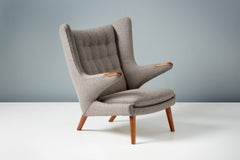 Hans Wegner AP-19 Papa Bear Chair in Grey Wool Fabric