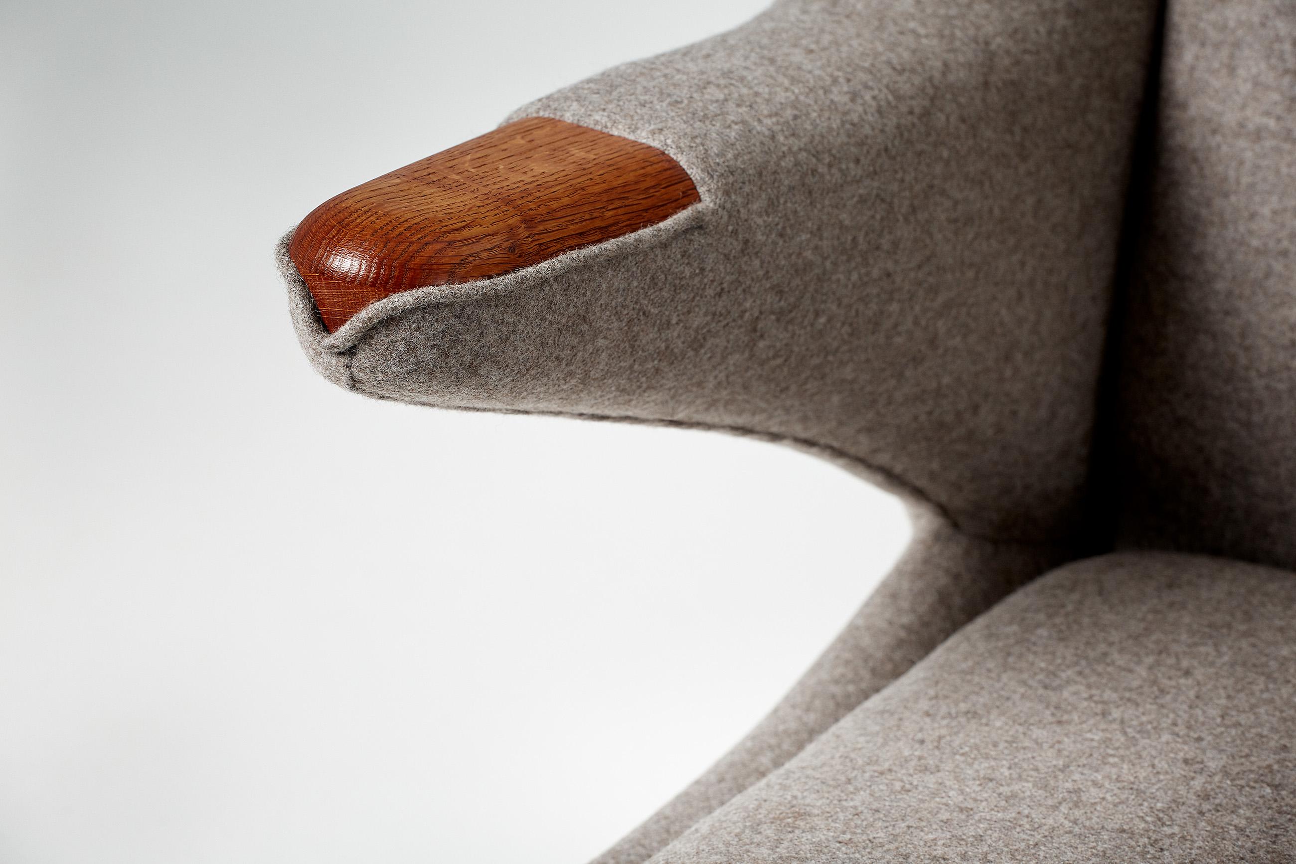 Scandinavian Modern Hans Wegner AP-19 Papa Bear Chair in Grey Wool Fabric